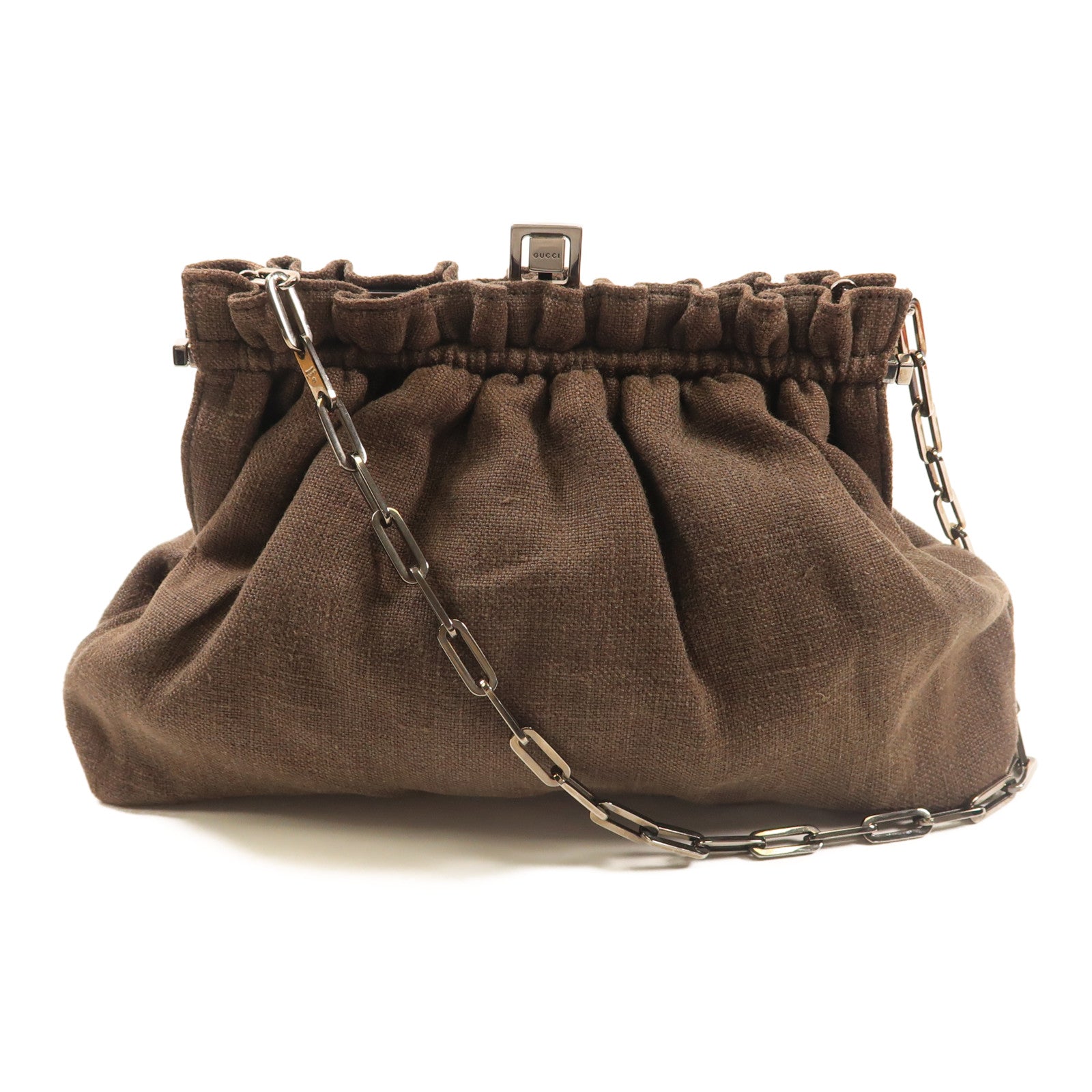 GUCCI 帆布Chain Shoulder銀扣鏈帶肩背袋