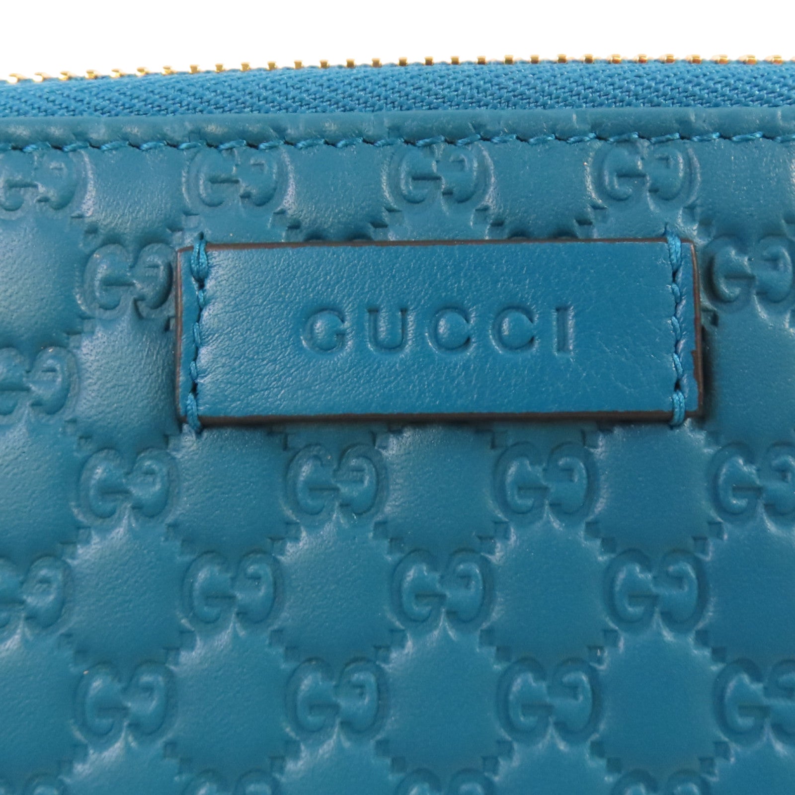 GUCCI 牛皮皮革Zipper Long Wallet金扣拉鏈長錢包湖綠色
