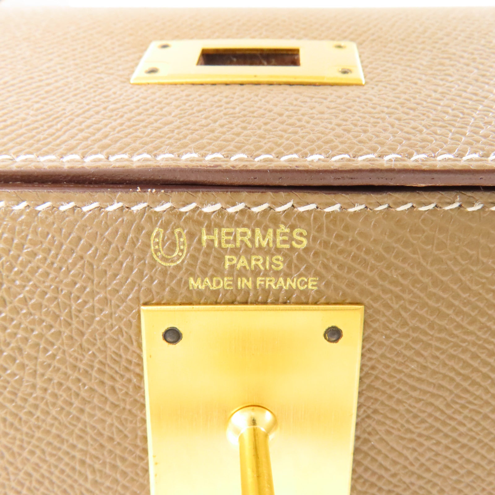 HERMES Epsom皮革Kelly 28金扣手挽肩背兩用袋18 Etoupe/Cream