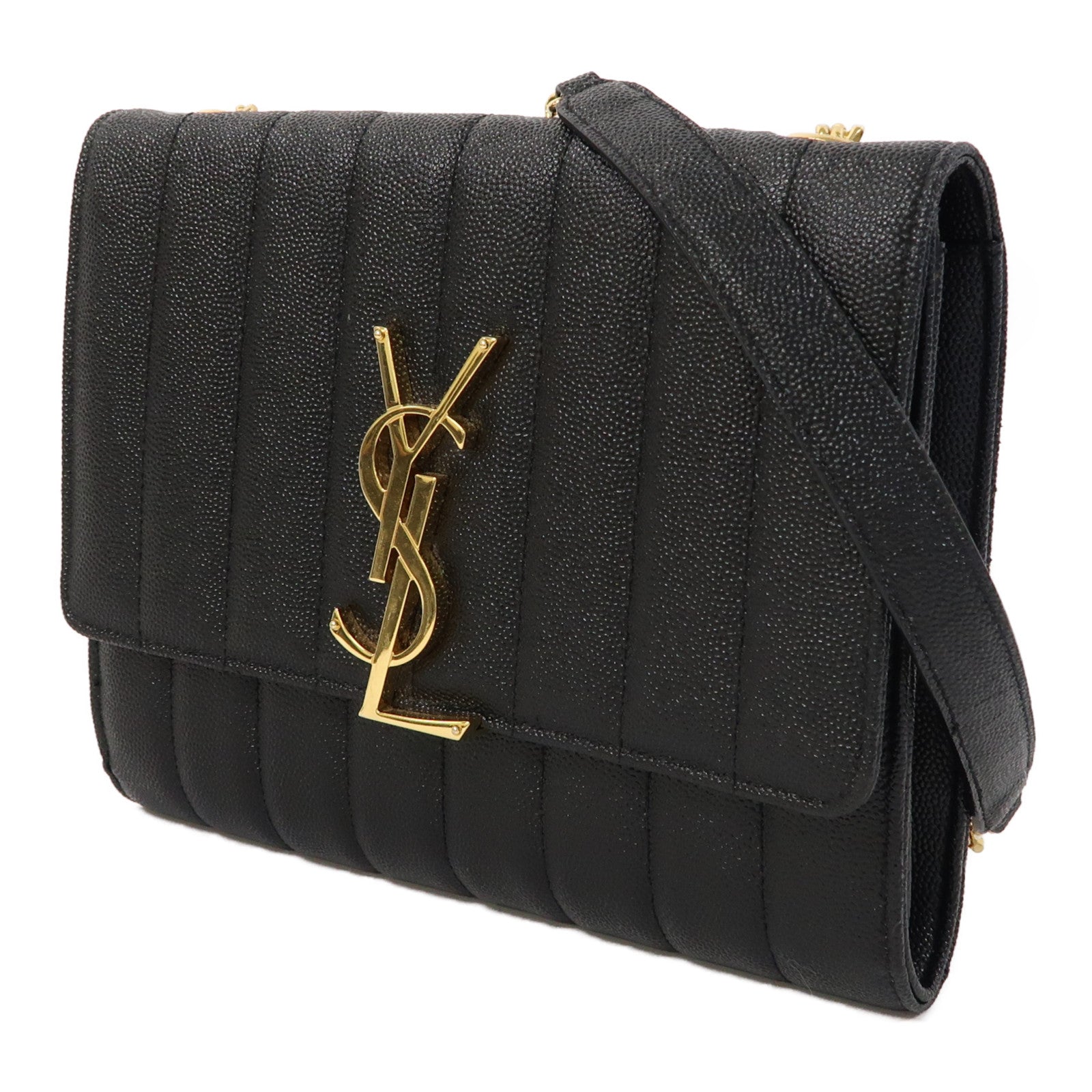 SAINT LAURENT 牛皮皮革Vicky金扣鏈帶肩背袋黑色