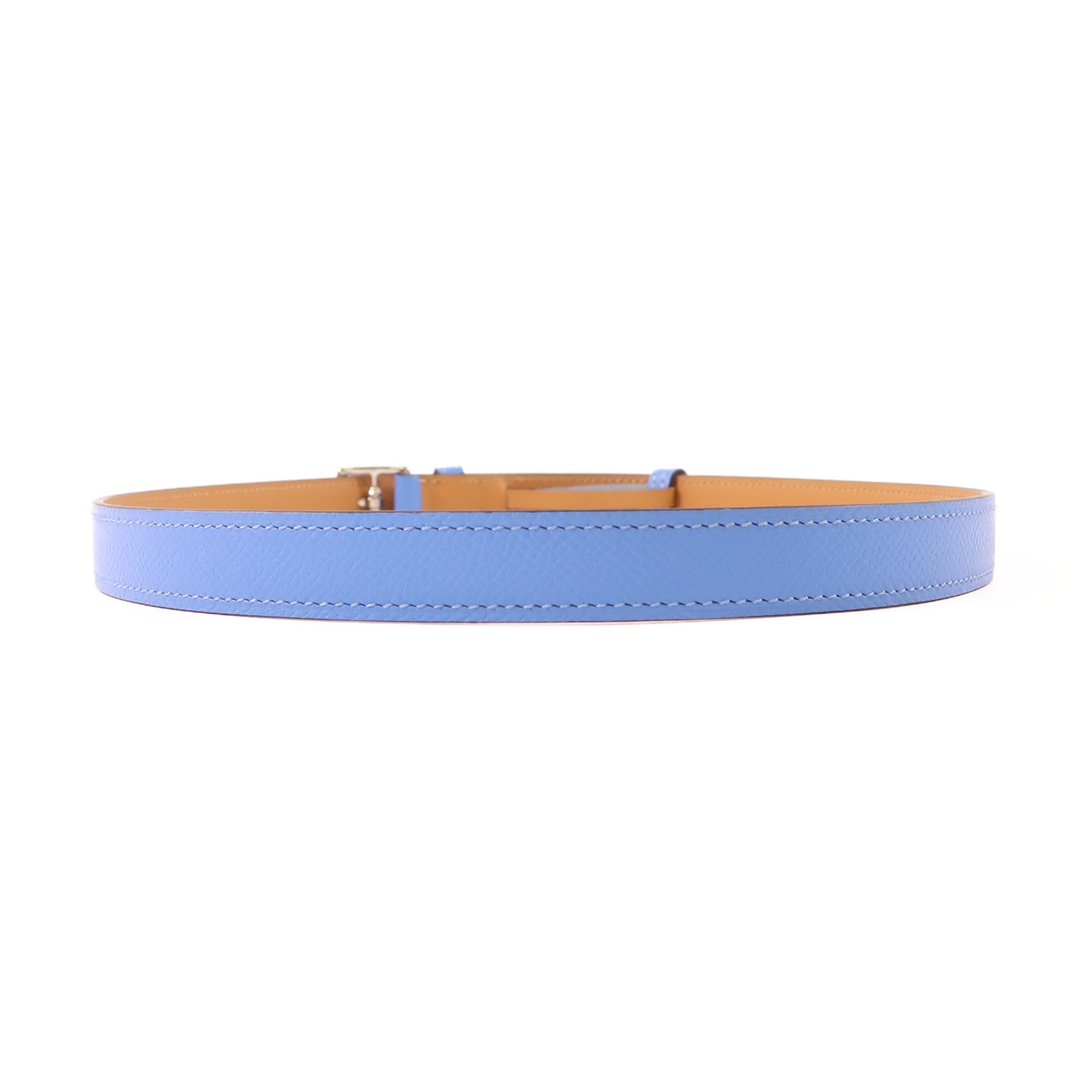 HERMES 【激減優惠】Epsom皮革Etriviere Leather Belt銀扣皮帶Bleu Tempete