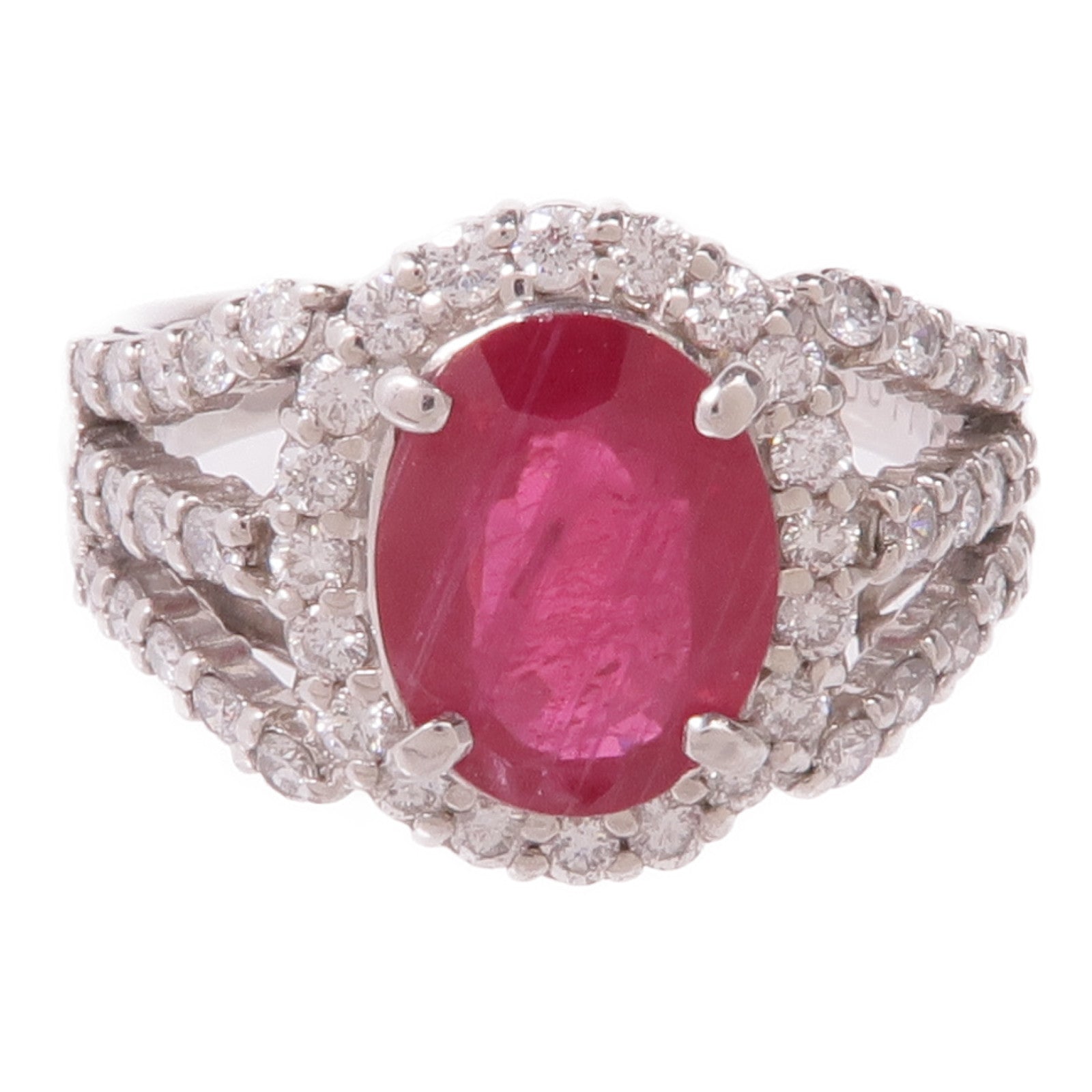 JEWELRY 【激減優惠】PT900鉑金Ruby Diamond Ring紅寶石/鑽石戒指US#6