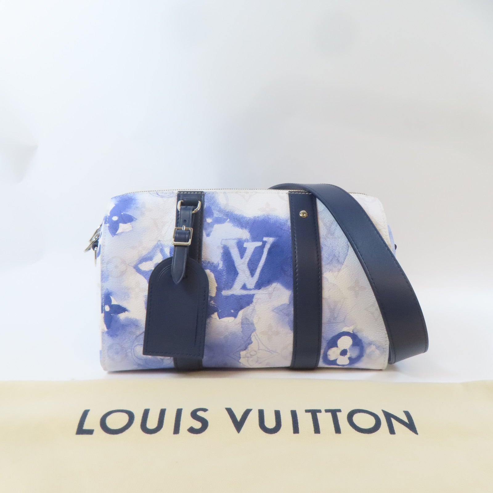 LOUIS VUITTON Monogram Watercolor City Keepall銀扣肩背袋藍色/白色