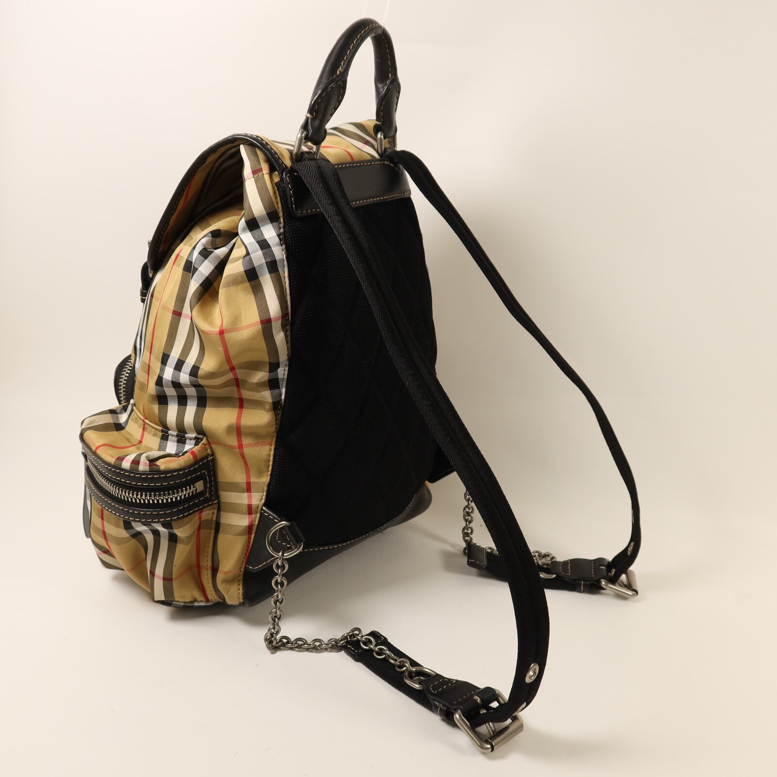 BURBERRY 棉質/尼龍Rucksack銀扣鏈帶背包