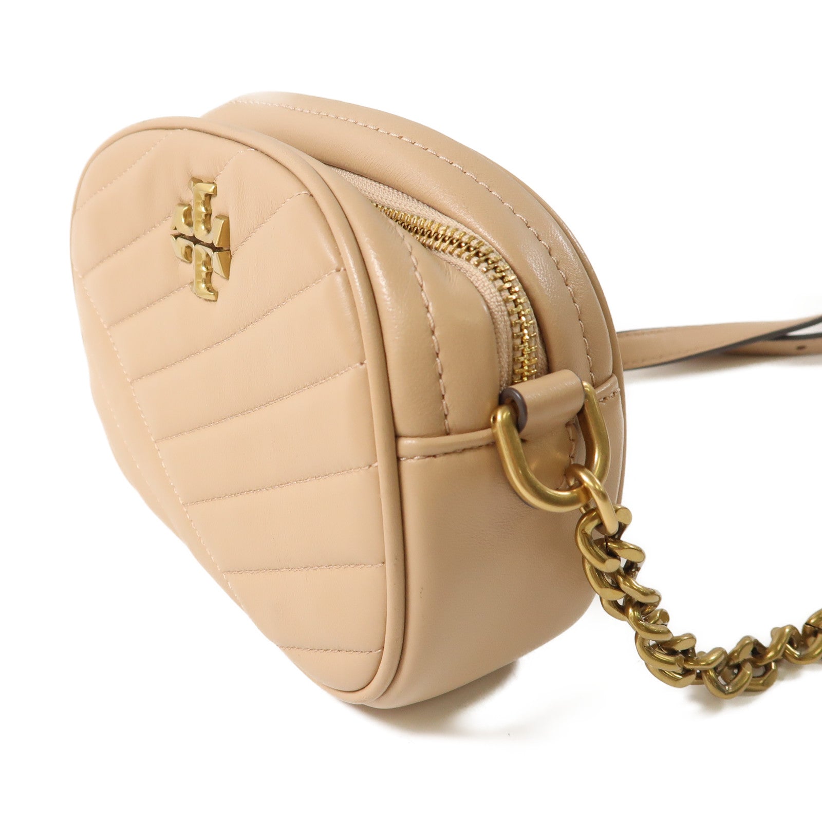 牛皮皮革Kira Chevron Camera Bag金扣鏈帶肩背袋杏色