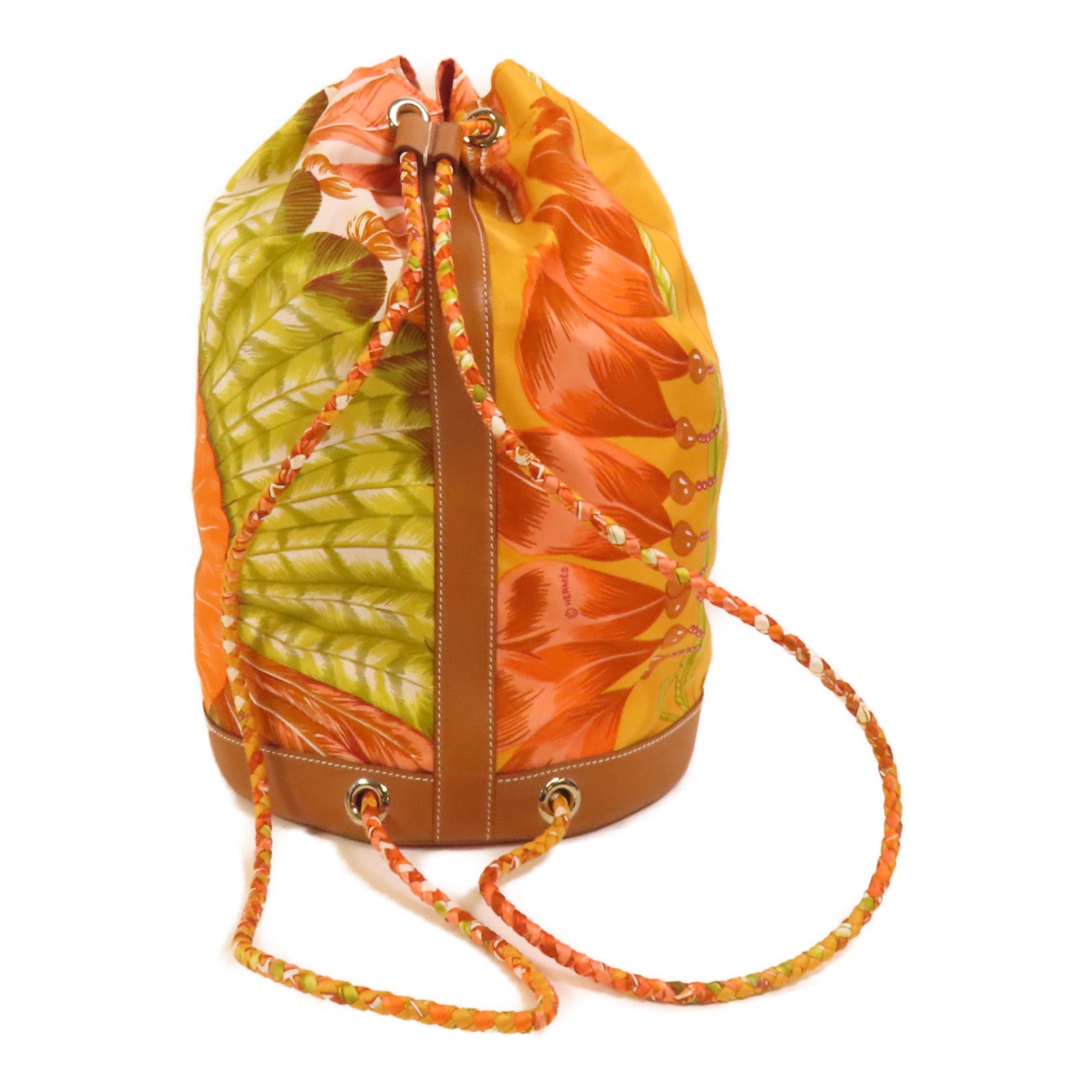 HERMES 絲質Soie Cool 22銀扣肩背袋Orange