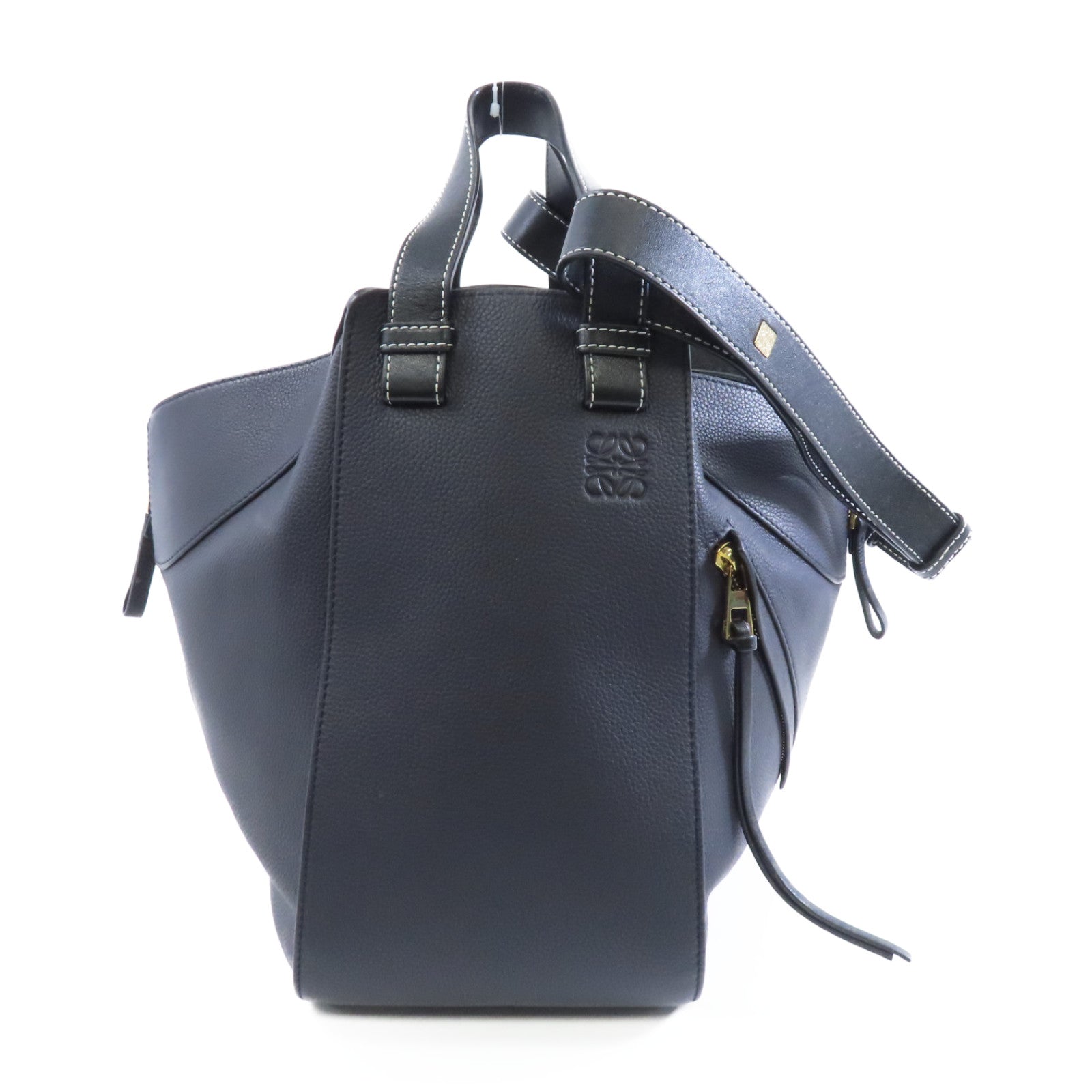 LOEWE 牛皮皮革Hammock Bag金扣手挽肩背兩用袋深藍色