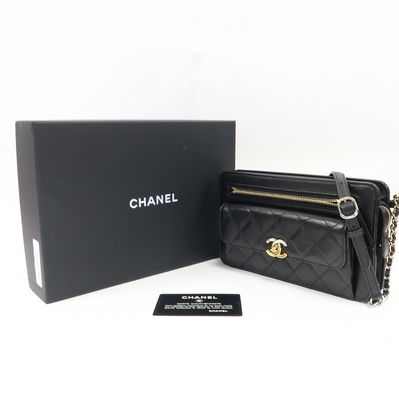 CHANEL 菱格羊皮皮革Waist Bag金扣腰包黑色