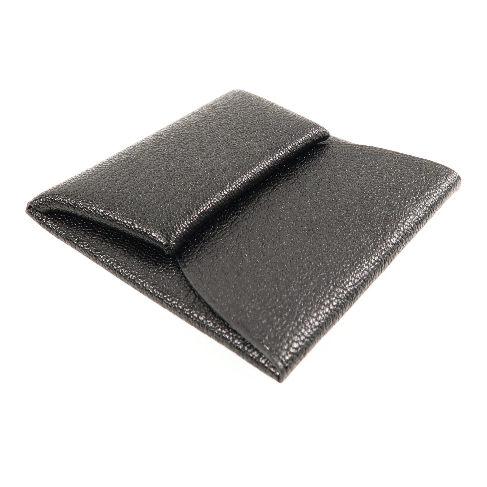 HERMES Chevre皮革Bastia銀扣零錢包Noir/黑色