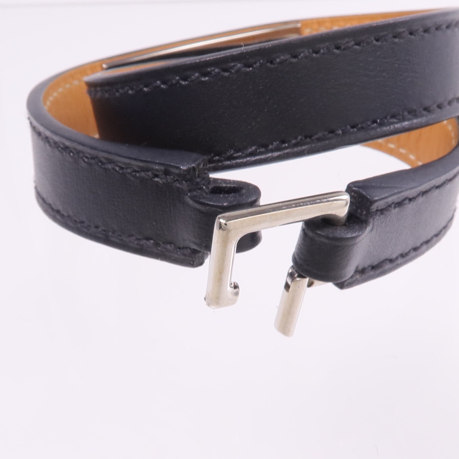 HERMES Chamonix皮革Rivale Double Tour Bracelet銀扣手帶Noir