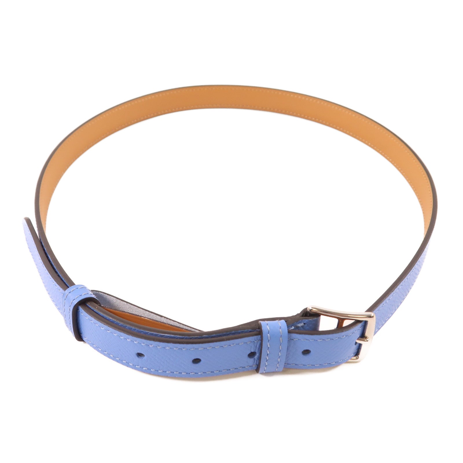 HERMES PHW Etriviere Leather Belt Epsom Leather Bleu Tempete