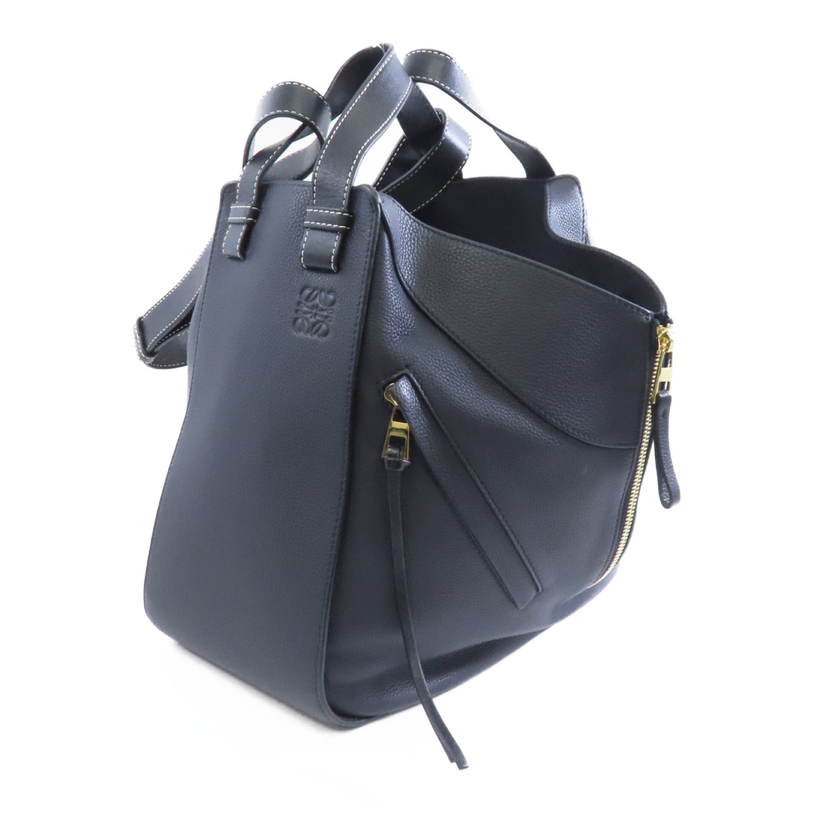 LOEWE 牛皮皮革Hammock Bag金扣手挽肩背兩用袋深藍色