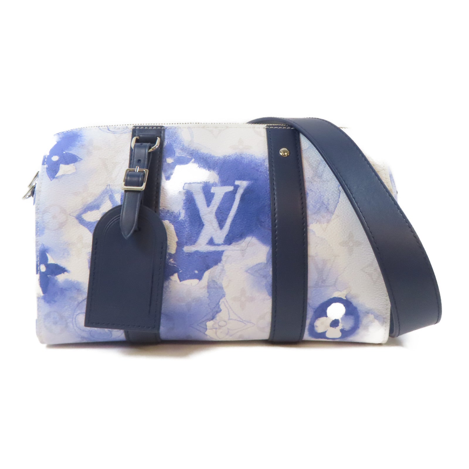 LOUIS VUITTON Monogram Watercolor City Keepall銀扣肩背袋藍色/白色