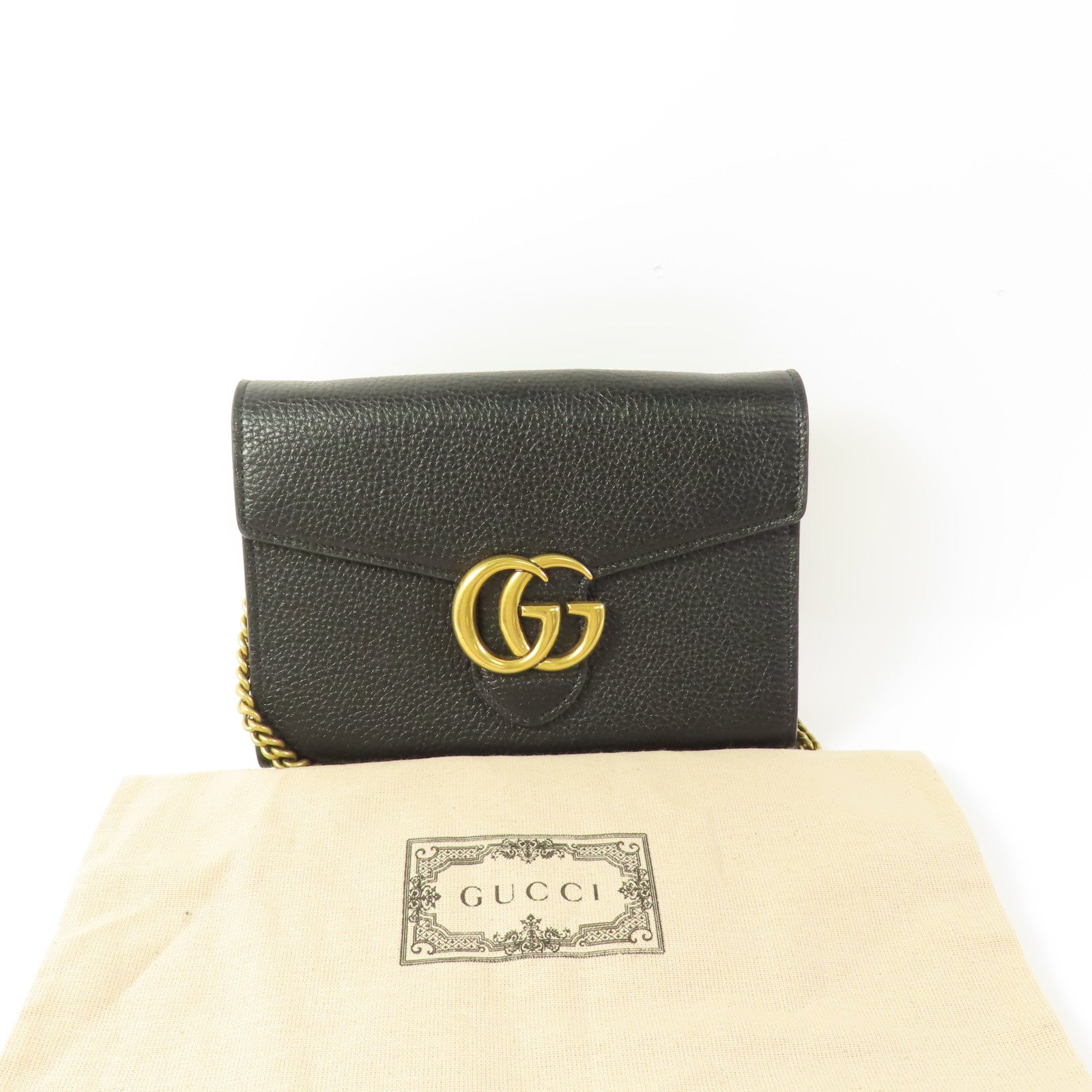 GUCCI 牛皮皮革Chain Shoulder金扣鏈帶肩背袋