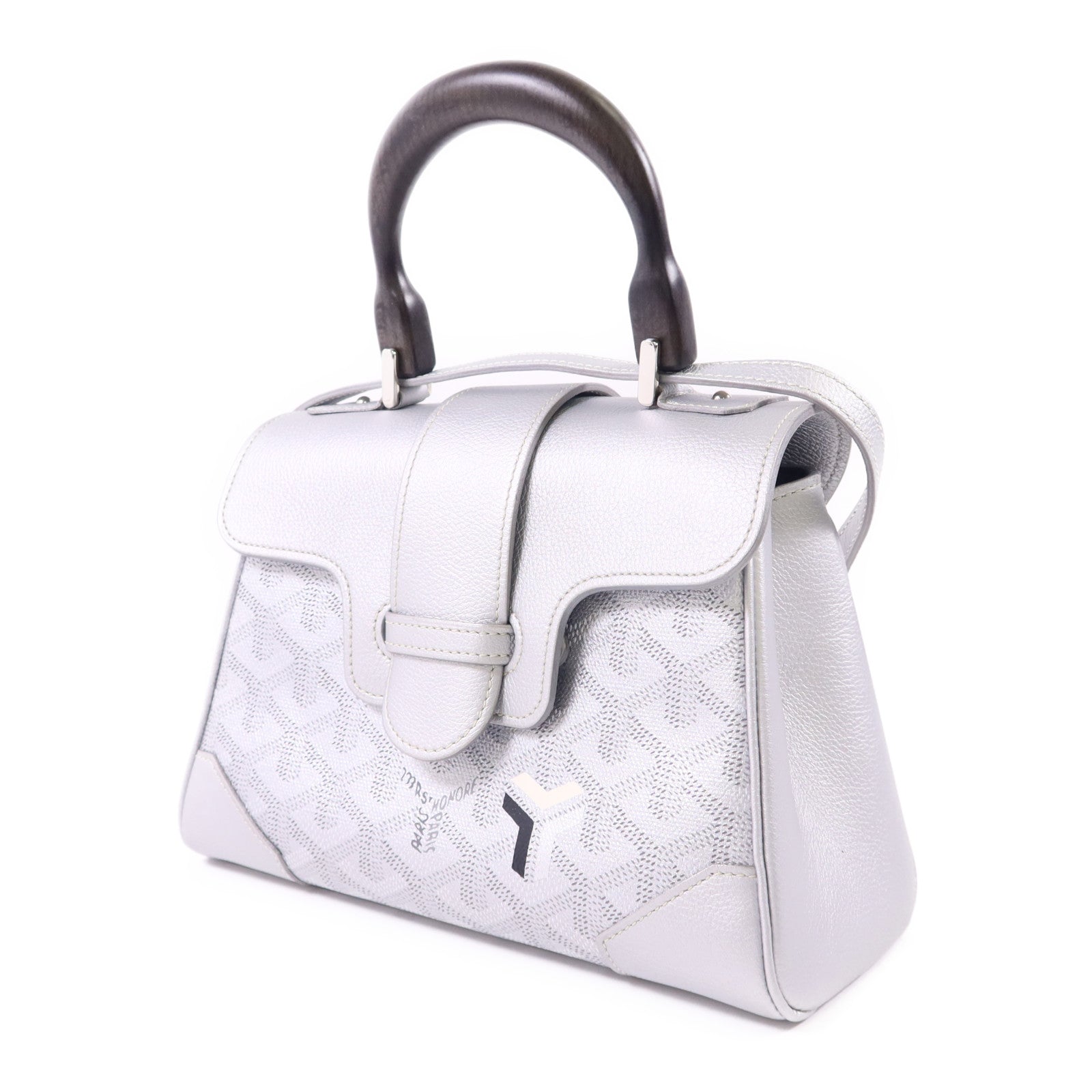 GOYARD 牛皮皮革/木材Saigon Mini銀扣手挽肩背兩用袋