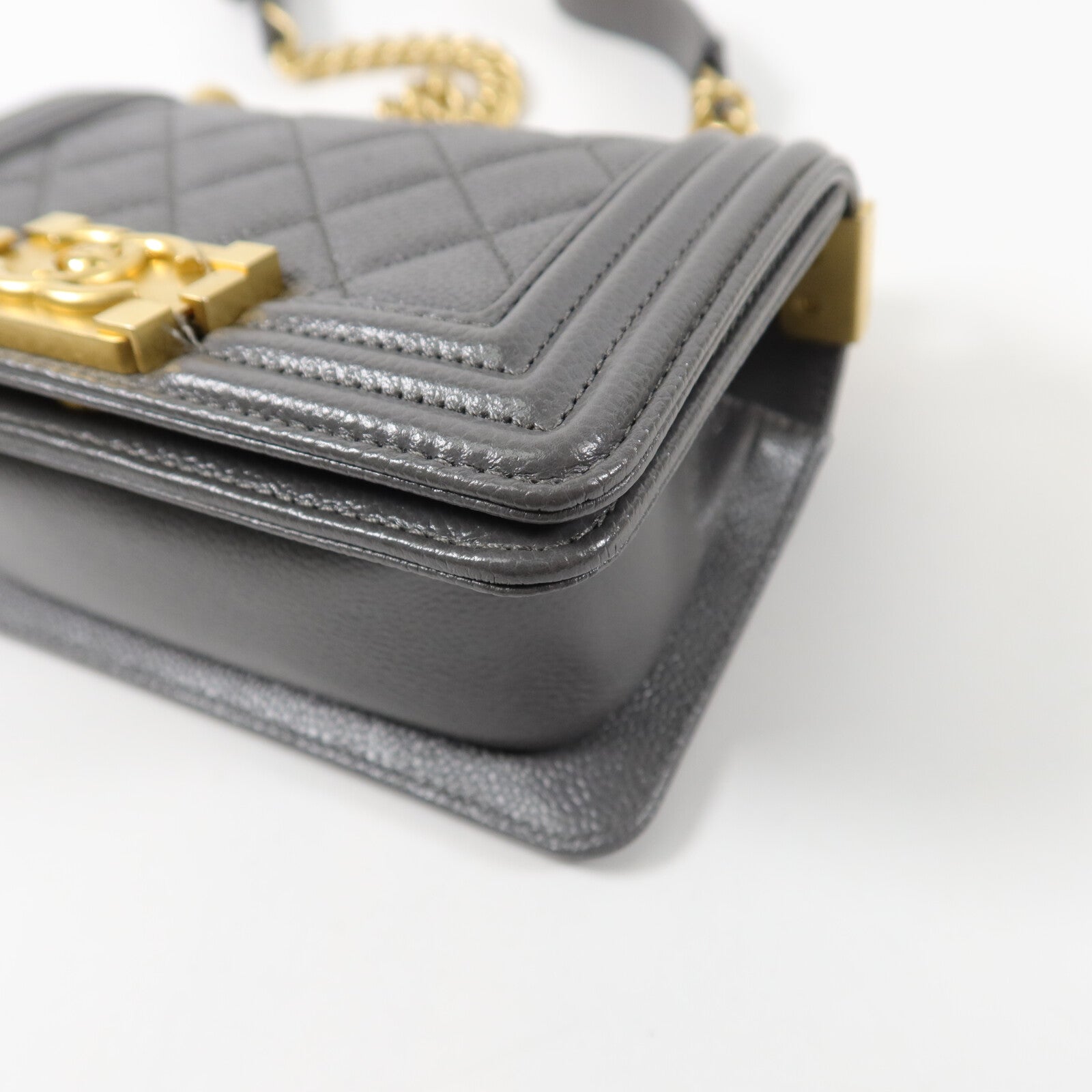 CHANEL 牛皮皮革Mini Boy鏈帶肩背袋