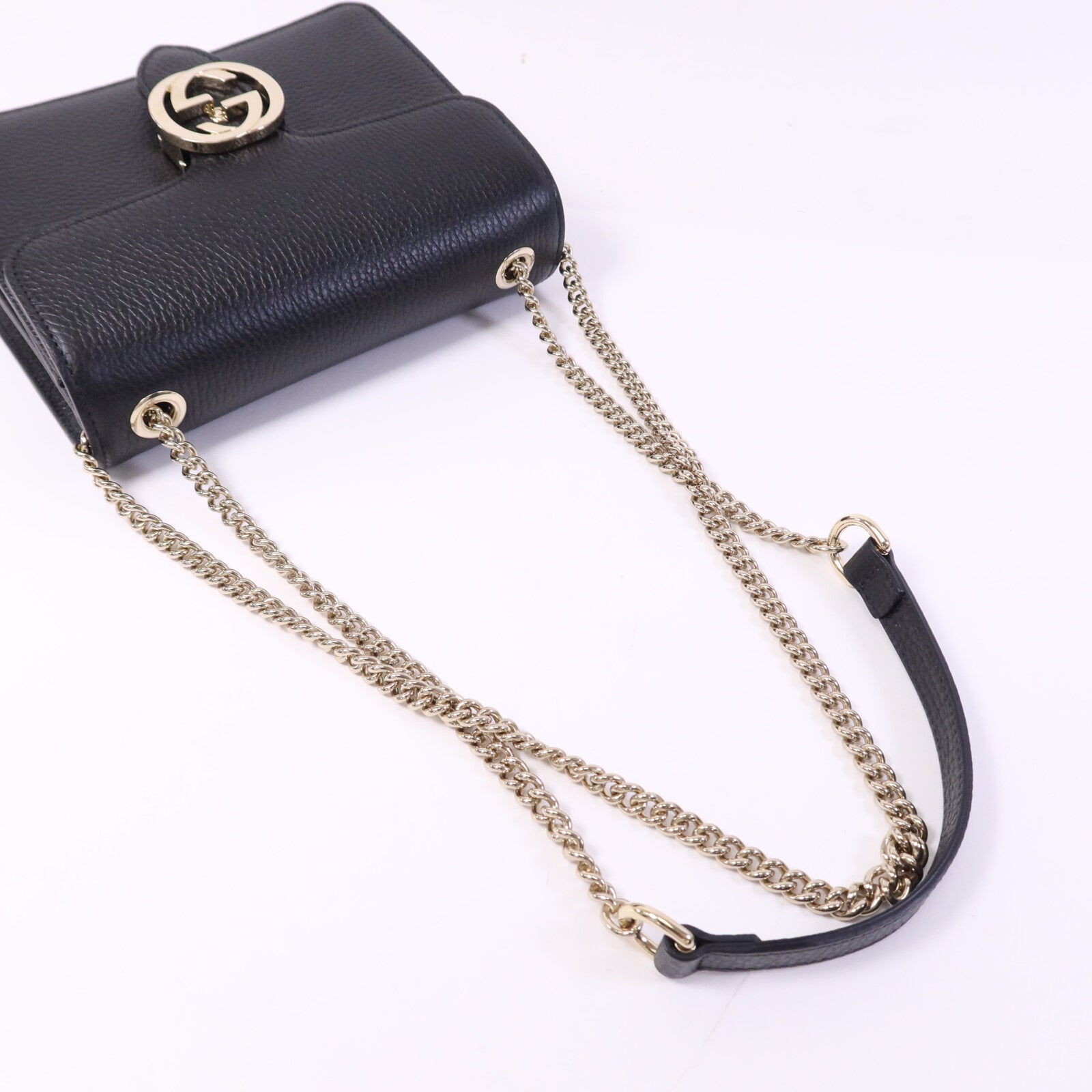 GUCCI 牛皮皮革Interlock G金扣鏈帶肩背袋