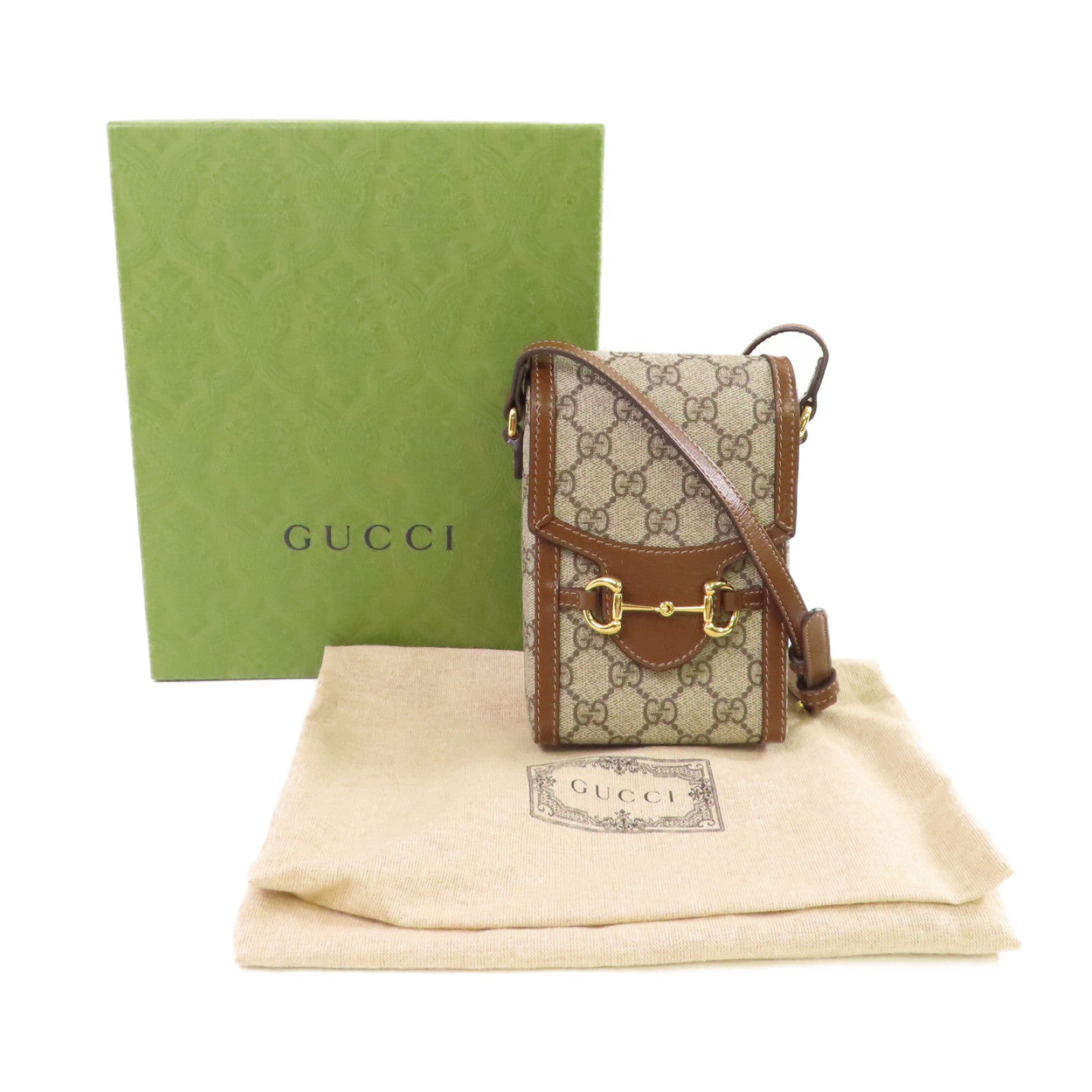 GUCCI 【激減優惠】塗層帆布Horsebit Mini Shoulder Bag金扣肩背袋啡色
