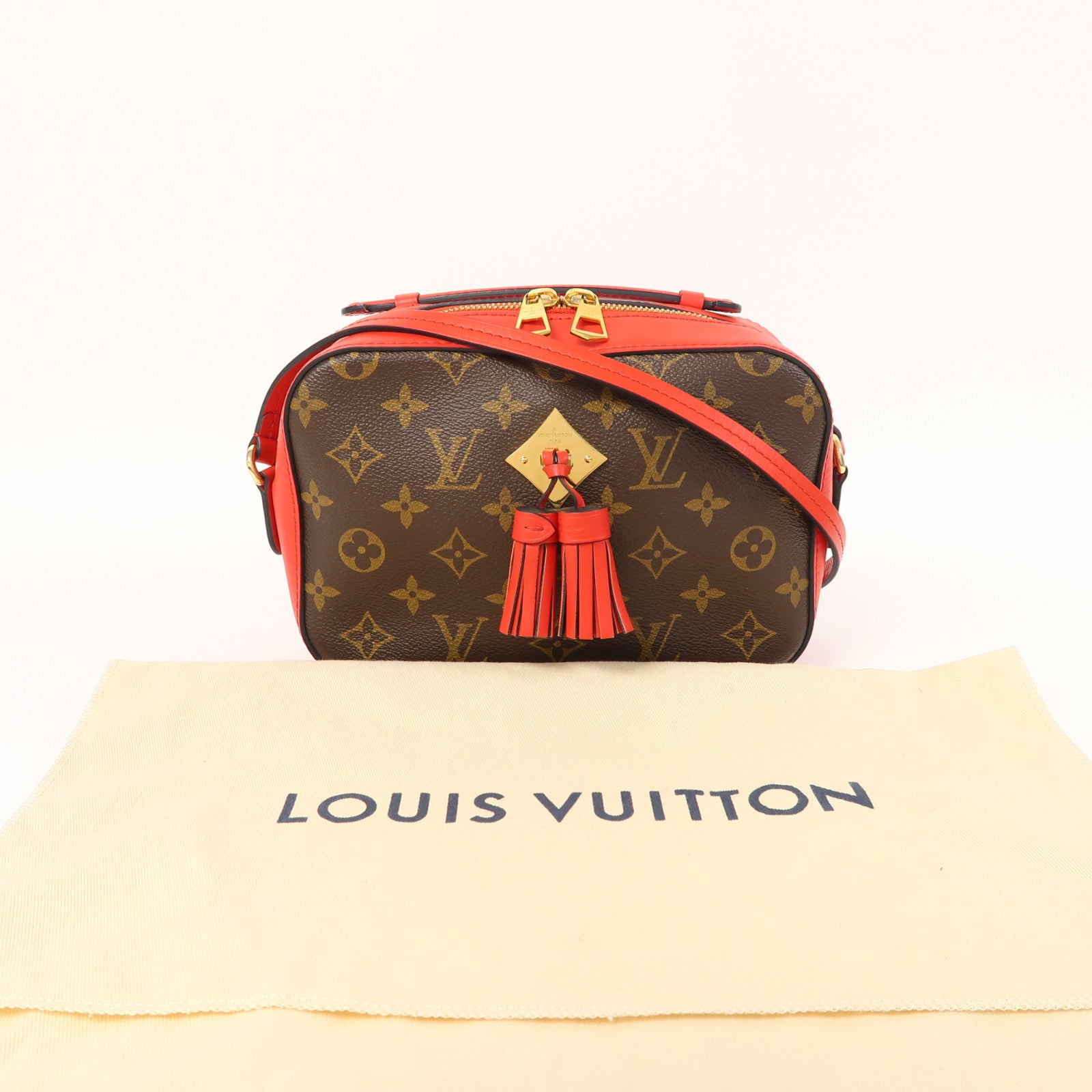 LOUIS VUITTON Monogram Saintonge金扣肩背袋啡色/紅色