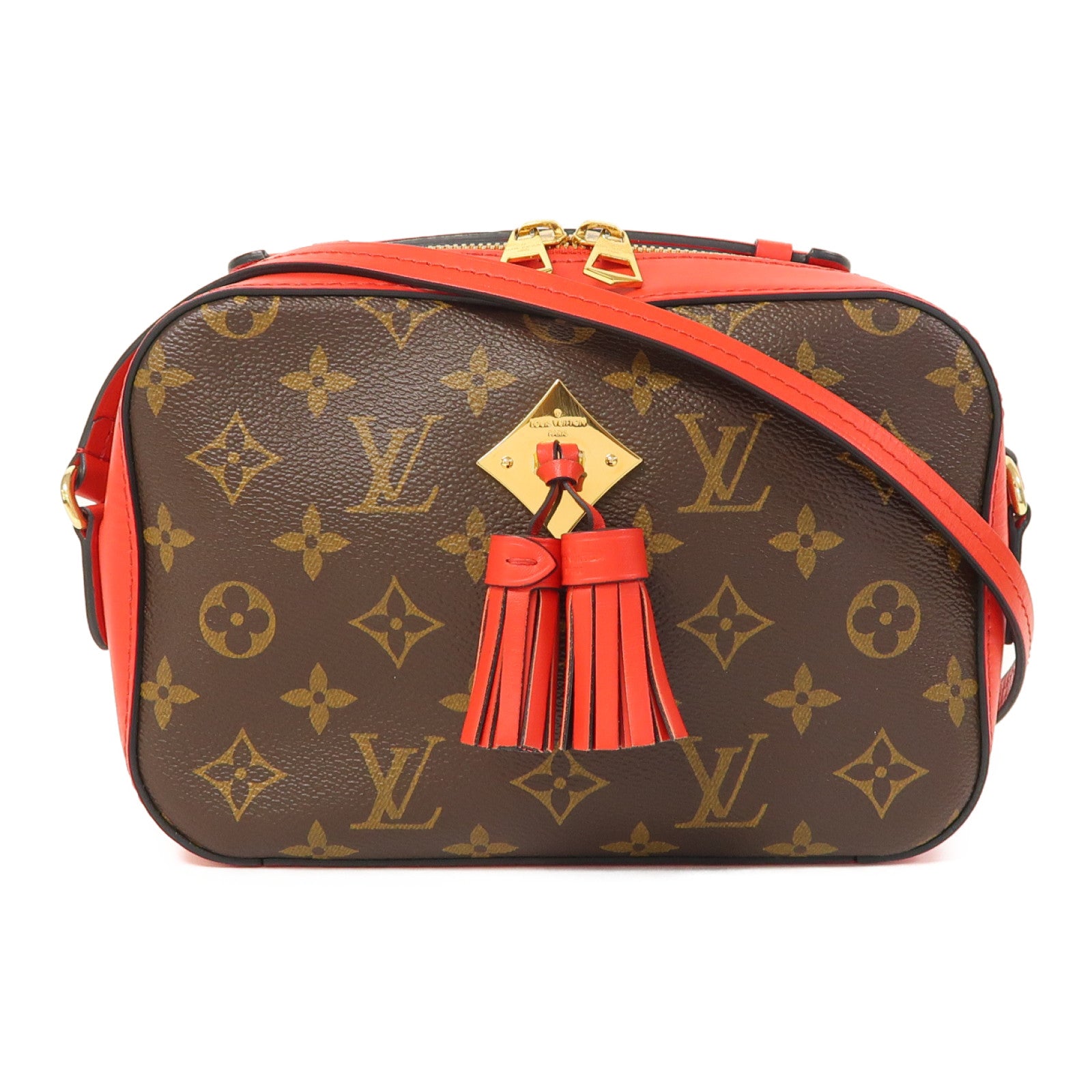LOUIS VUITTON Monogram Saintonge金扣肩背袋啡色/紅色