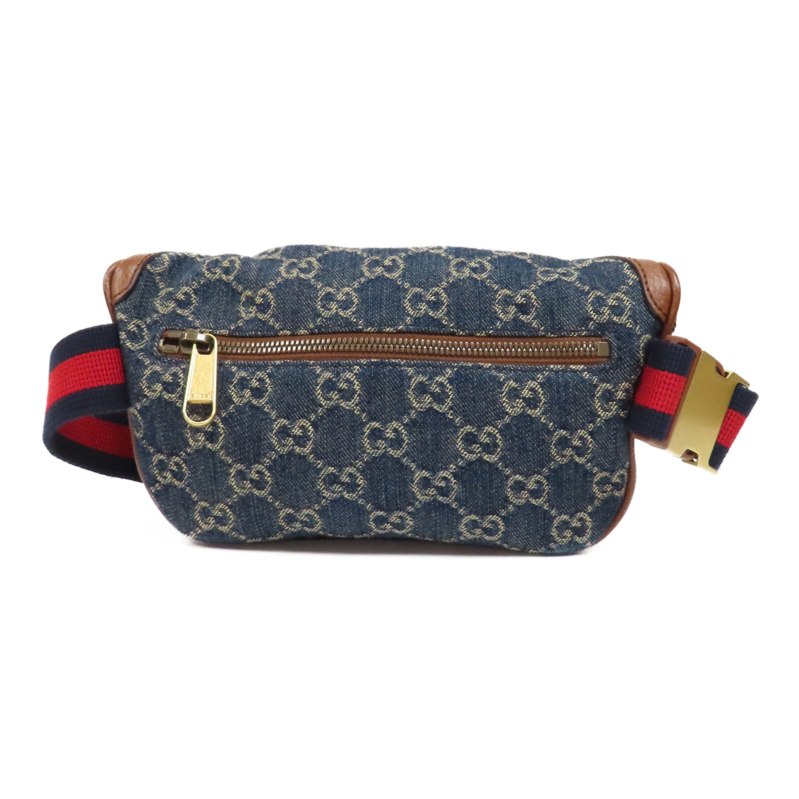 GUCCI 帆布/牛皮皮革Waist Bag金扣腰包藍色/啡色