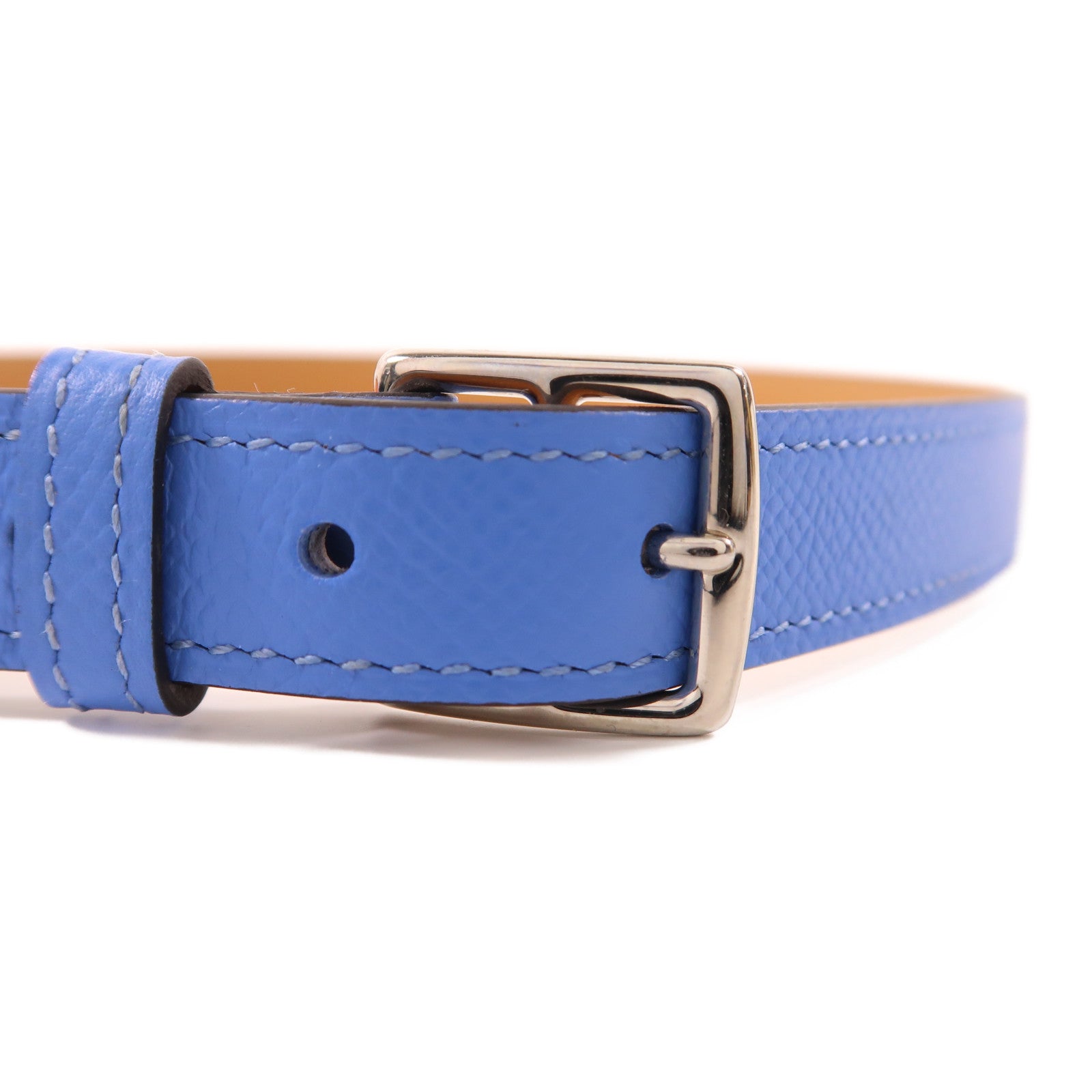 HERMES PHW Etriviere Leather Belt Epsom Leather Bleu Tempete