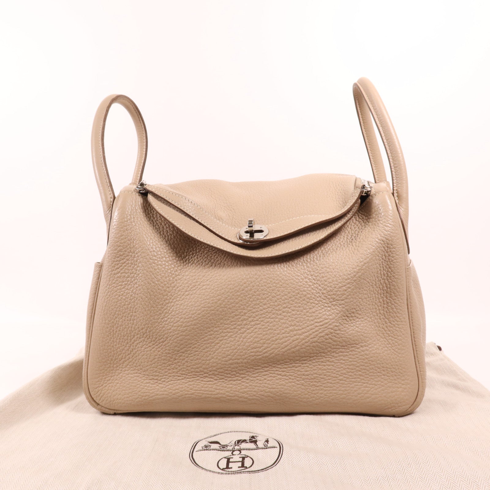 HERMES Clemence皮革Lindy 30銀扣手挽肩背兩用袋Argile