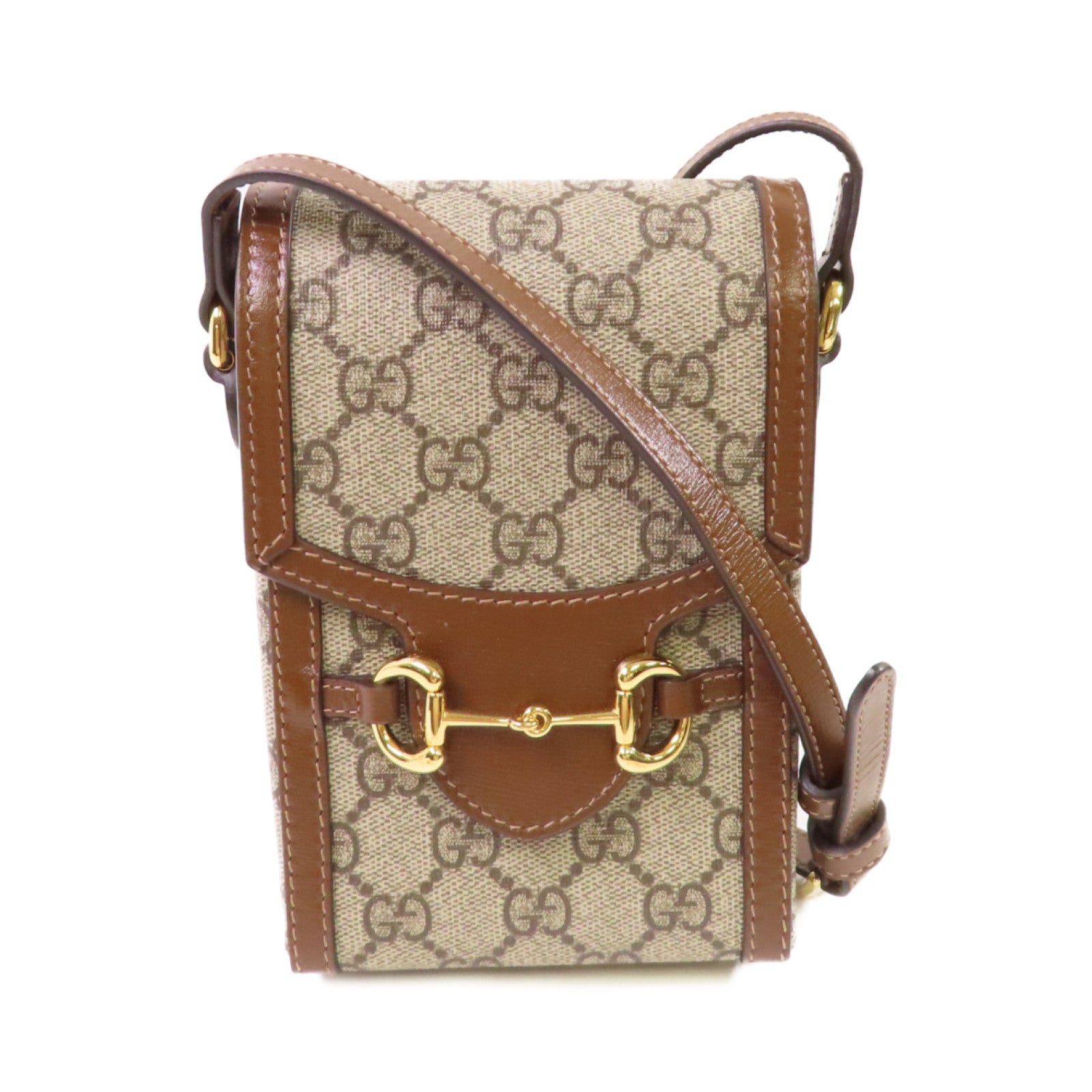 GUCCI 【激減優惠】塗層帆布Horsebit Mini Shoulder Bag金扣肩背袋啡色
