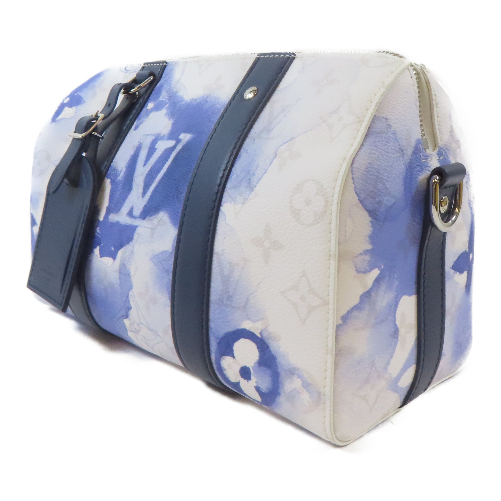 LOUIS VUITTON Monogram Watercolor City Keepall銀扣肩背袋藍色/白色