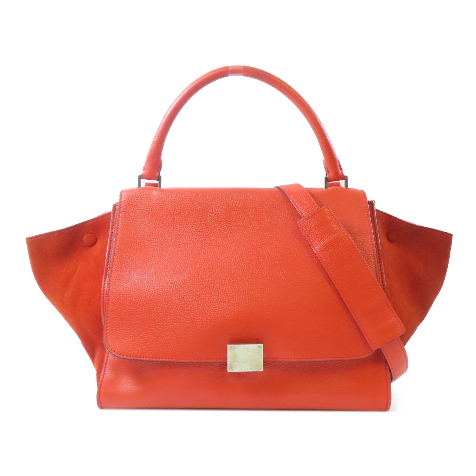 CELINE 【激減優惠】牛皮皮革/絨布Trapeze Tote Bag銀扣手挽肩背兩用袋紅色