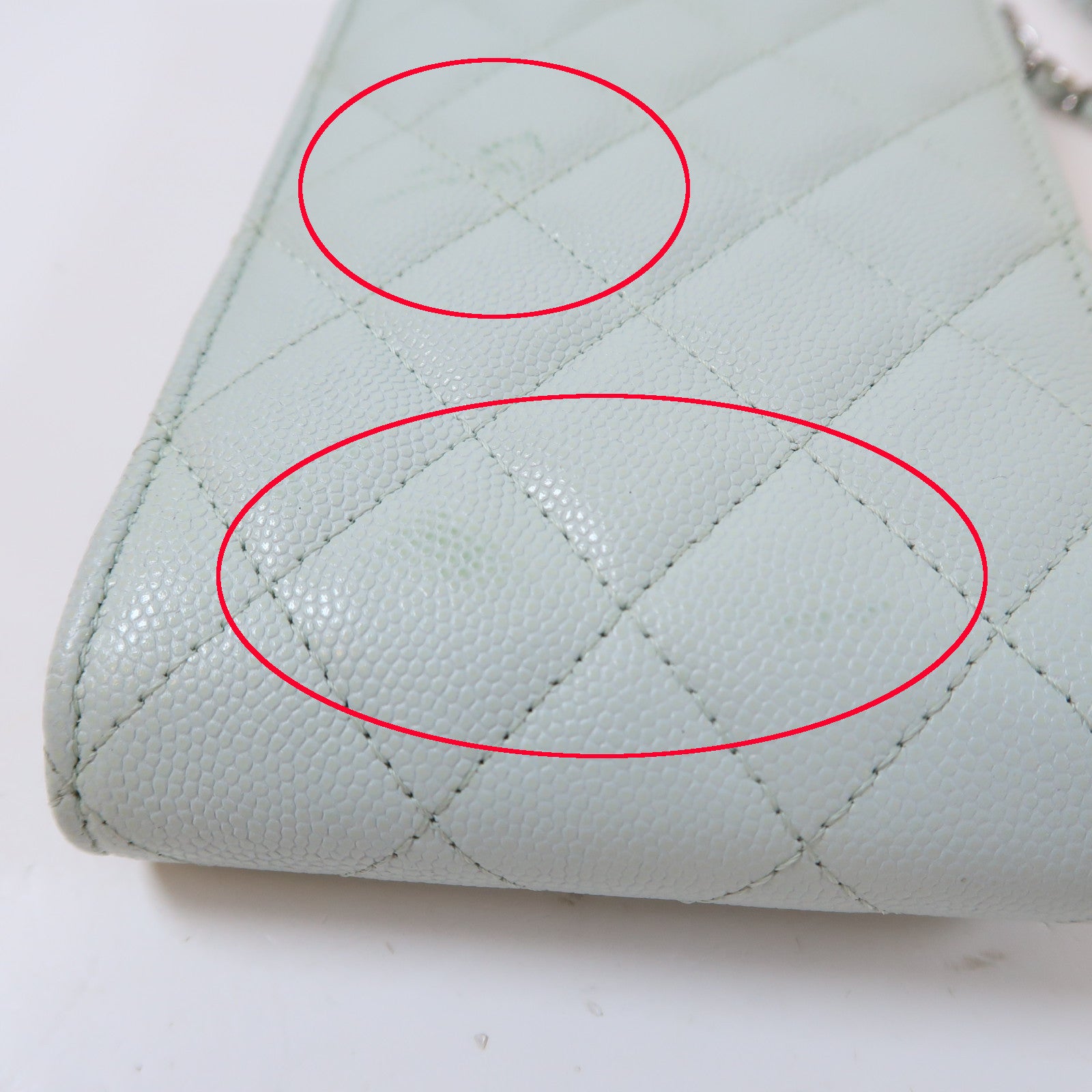 CHANEL 【激減優惠】菱格牛皮皮革Phone Bag銀扣鏈帶肩背袋淺綠色