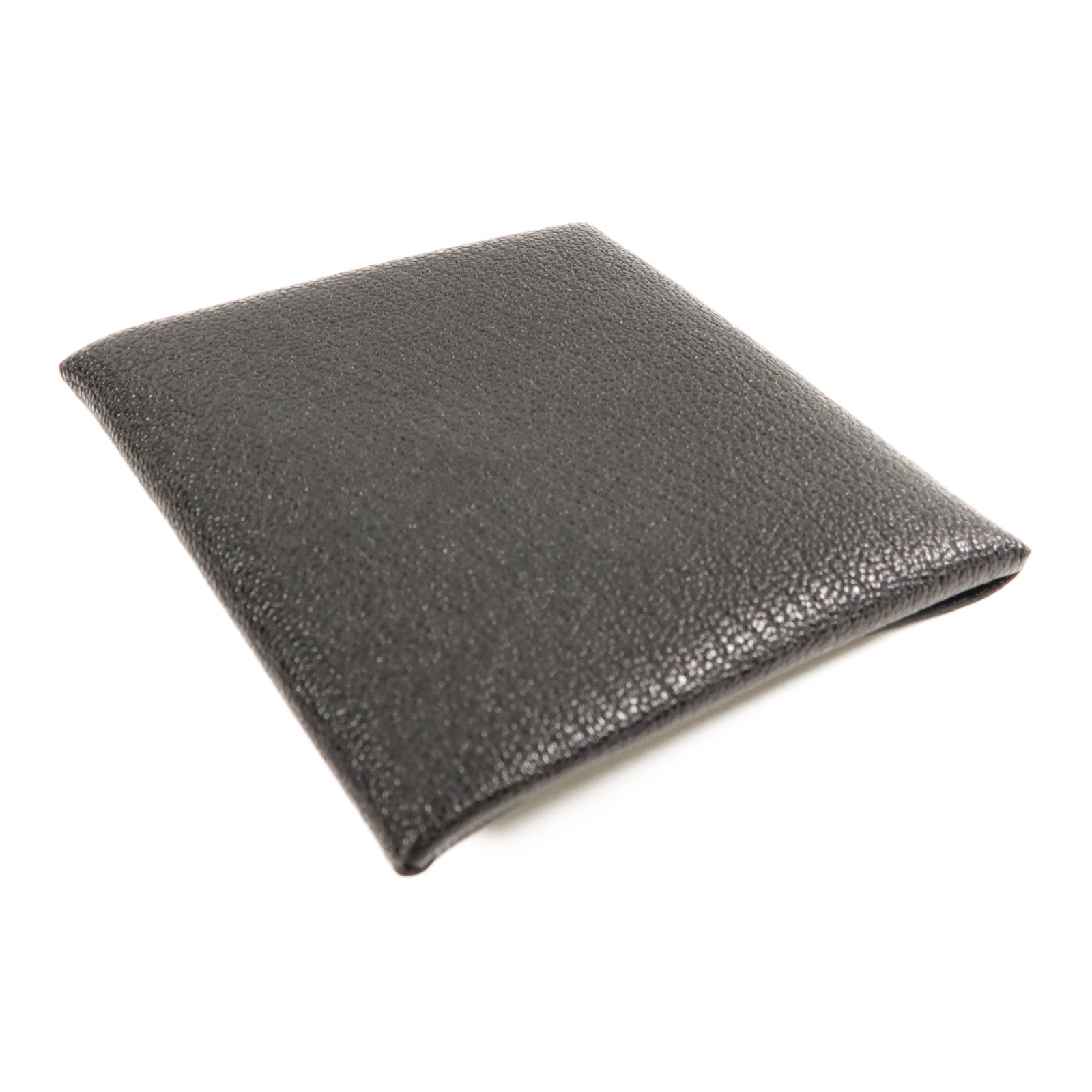 HERMES Chevre皮革Bastia銀扣零錢包Noir/黑色