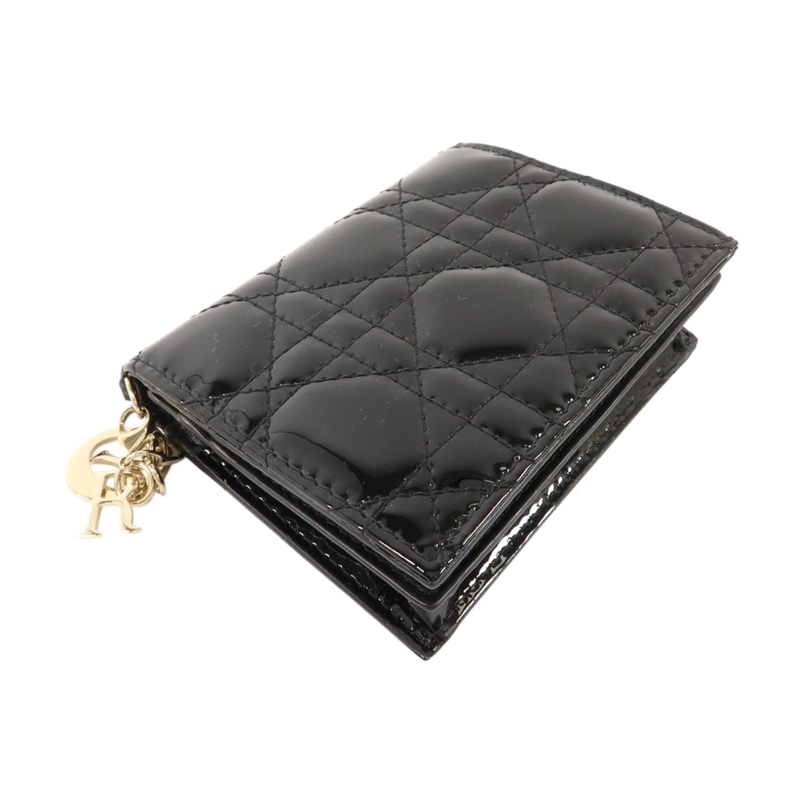 Dior 漆皮皮革Lady Dior Compact Wallet金扣錢包