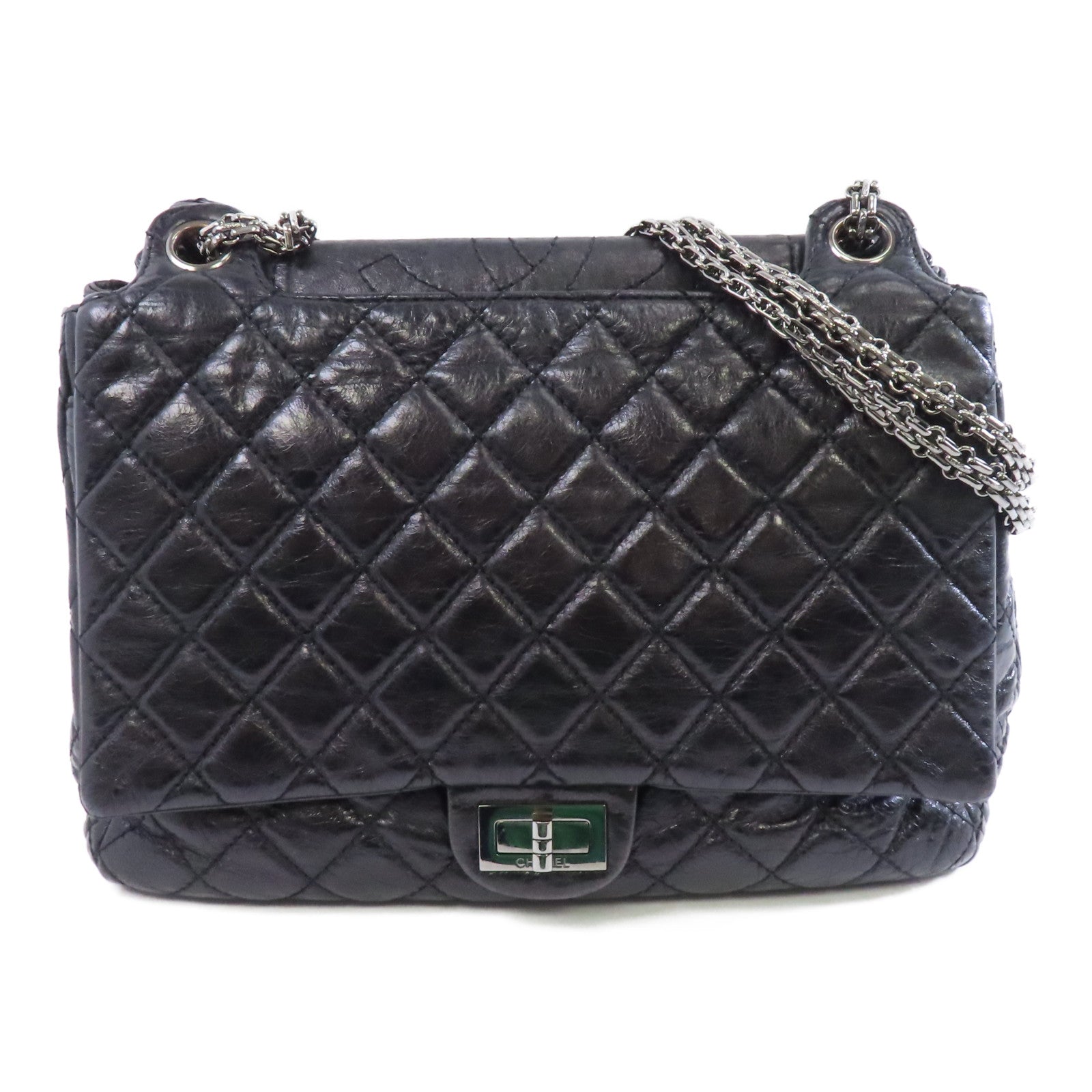 CHANEL 菱格牛皮皮革Shoulder Bag銀扣鏈帶肩背袋黑色