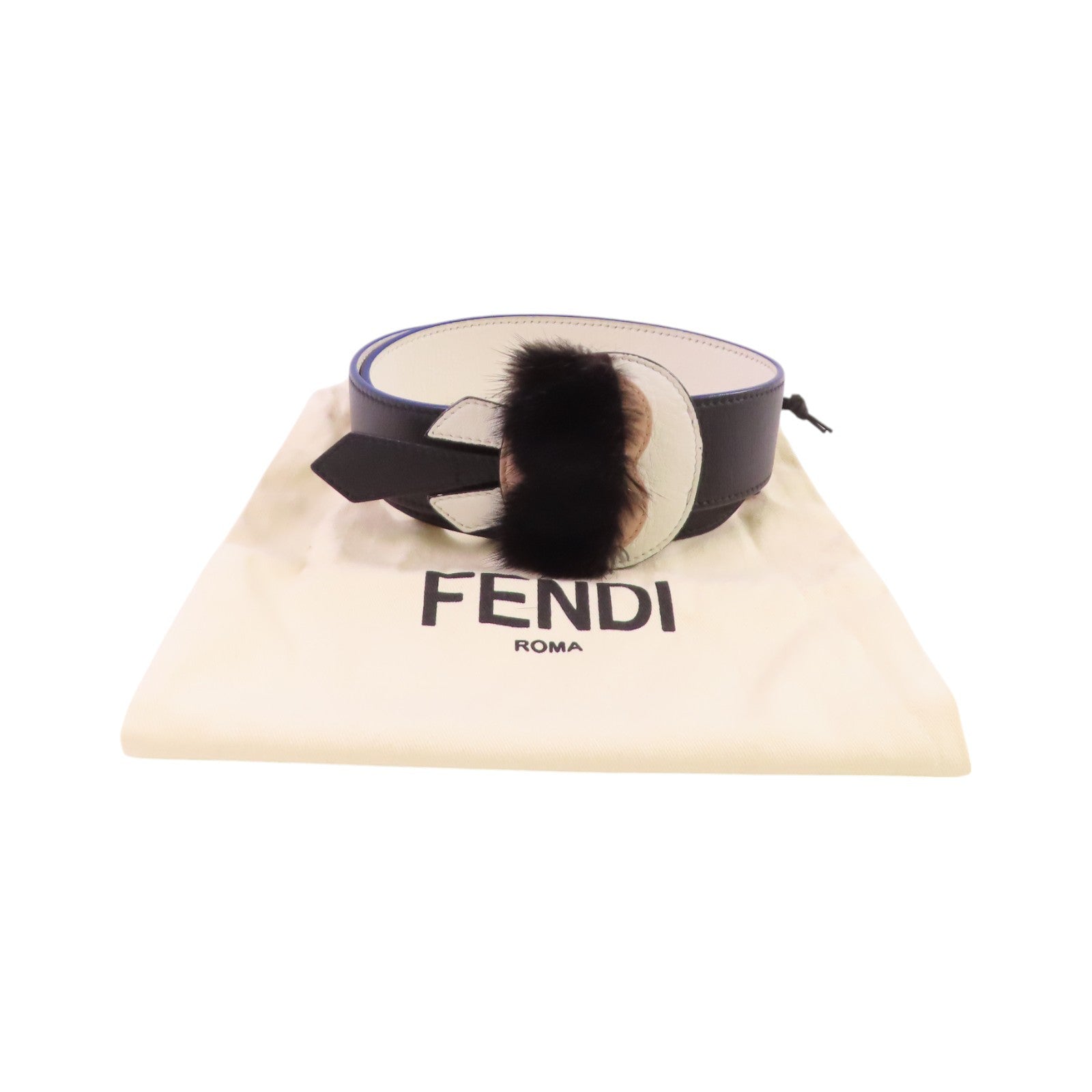 FENDI 牛皮皮革/毛茸Shoulder Strap銀扣肩帶