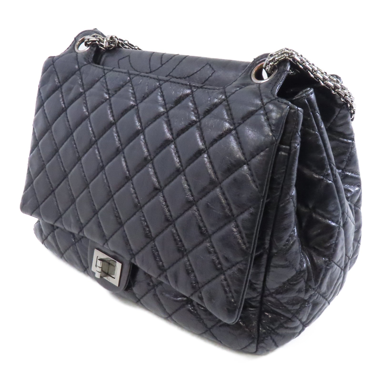 CHANEL 菱格牛皮皮革Shoulder Bag銀扣鏈帶肩背袋黑色– Brand Off