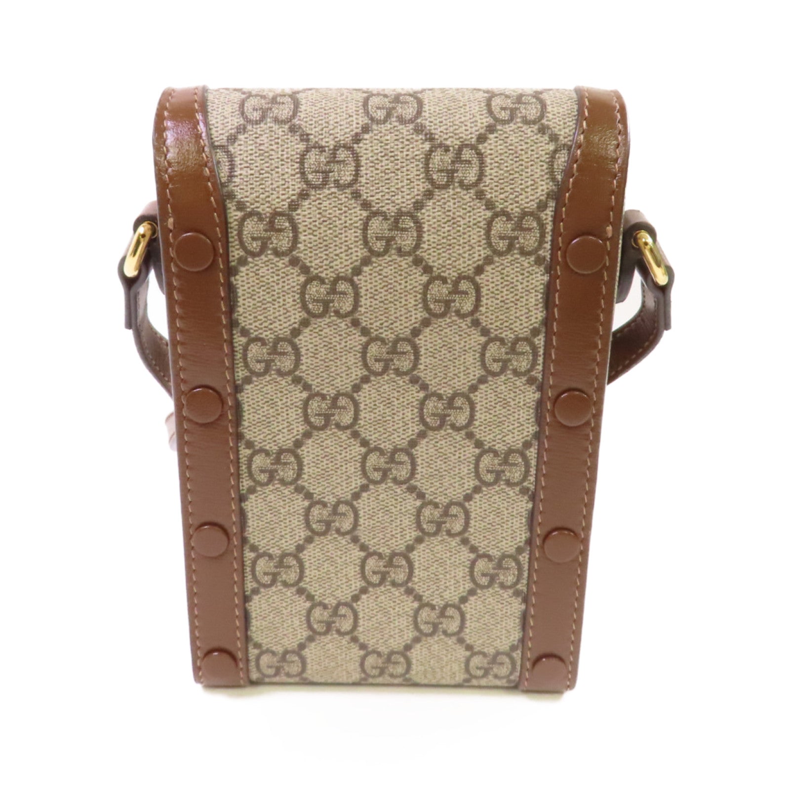 GUCCI 【激減優惠】塗層帆布Horsebit Mini Shoulder Bag金扣肩背袋啡色