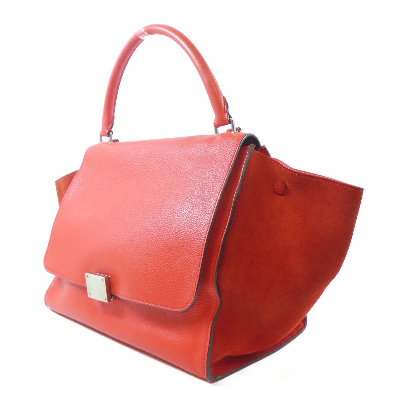 CELINE 【激減優惠】牛皮皮革/絨布Trapeze Tote Bag銀扣手挽肩背兩用袋紅色
