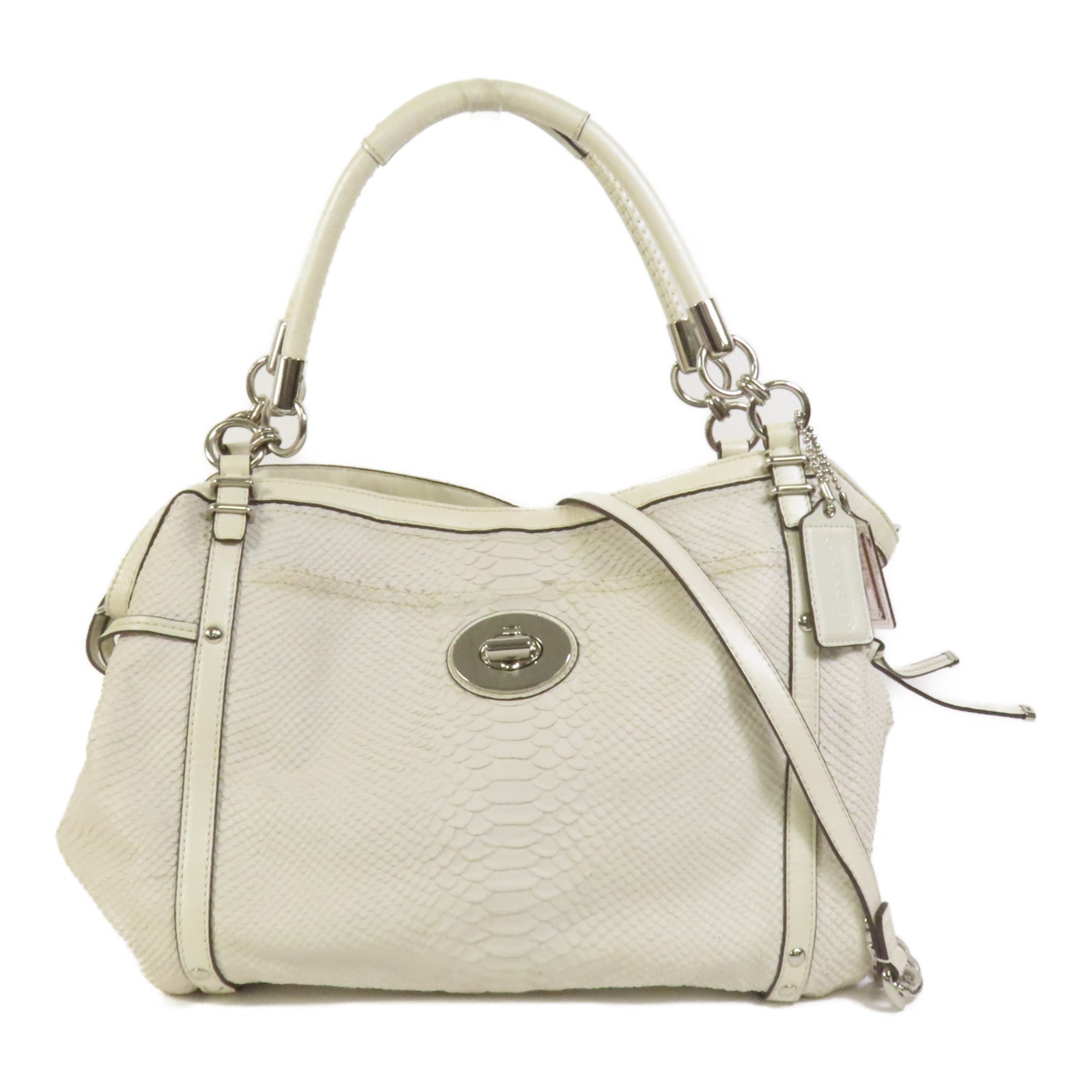 COACH 牛皮皮革2way Shoulder Bag銀扣手挽肩背兩用袋