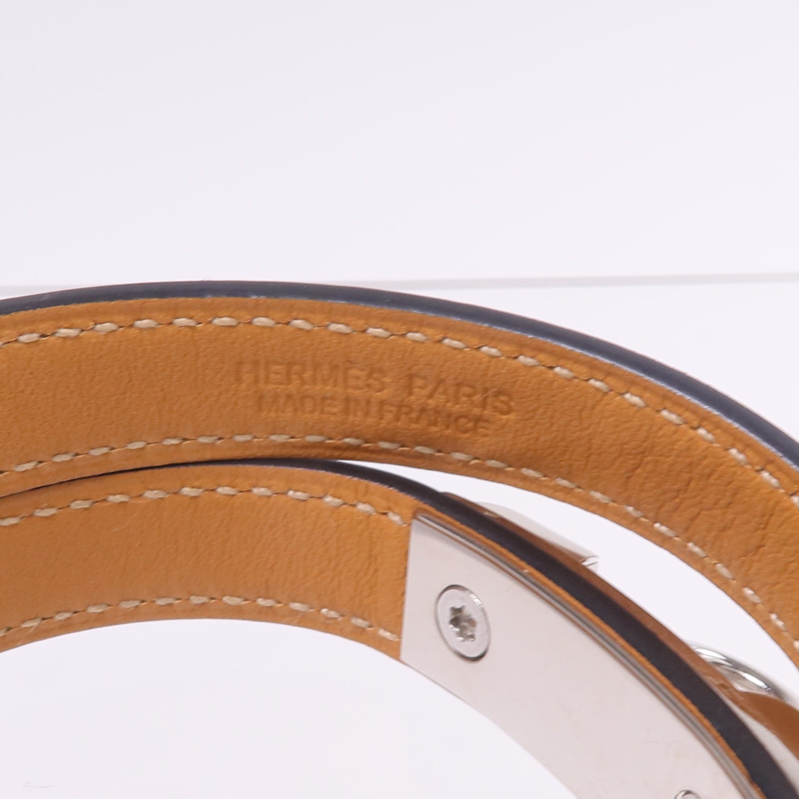 HERMES Chamonix皮革Rivale Double Tour Bracelet銀扣手帶Noir