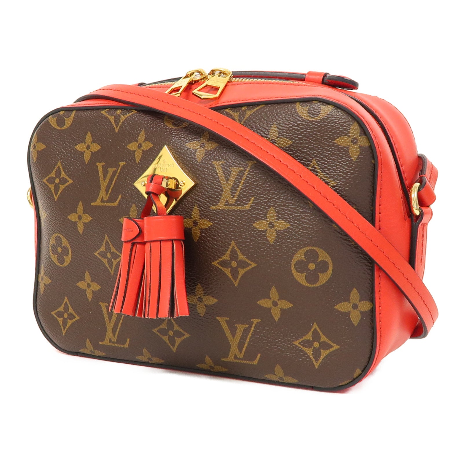 LOUIS VUITTON Monogram Saintonge金扣肩背袋啡色/紅色