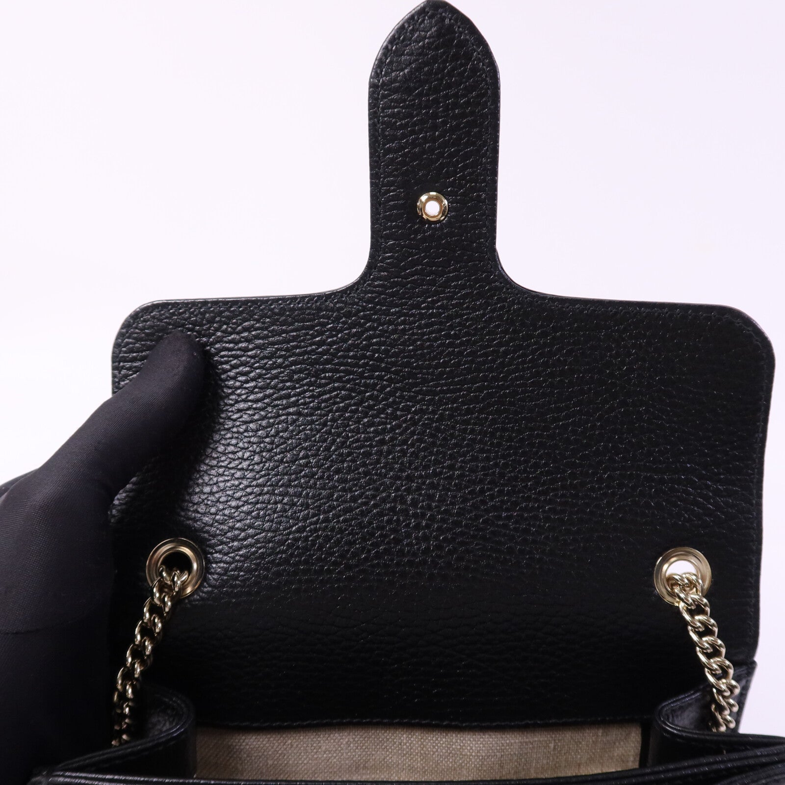 GUCCI 牛皮皮革Interlock G金扣鏈帶肩背袋