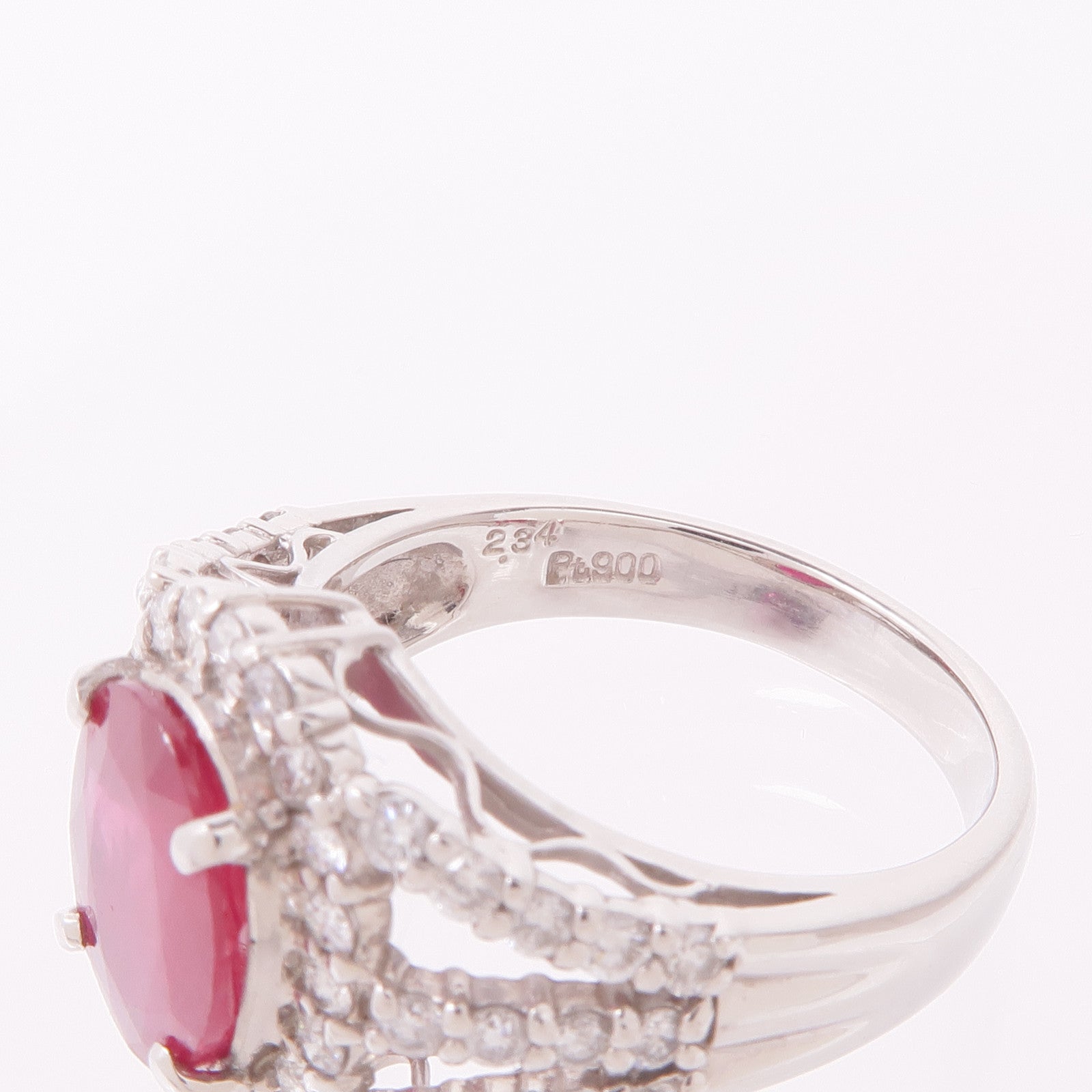 JEWELRY 【激減優惠】PT900鉑金Ruby Diamond Ring紅寶石/鑽石戒指US#6