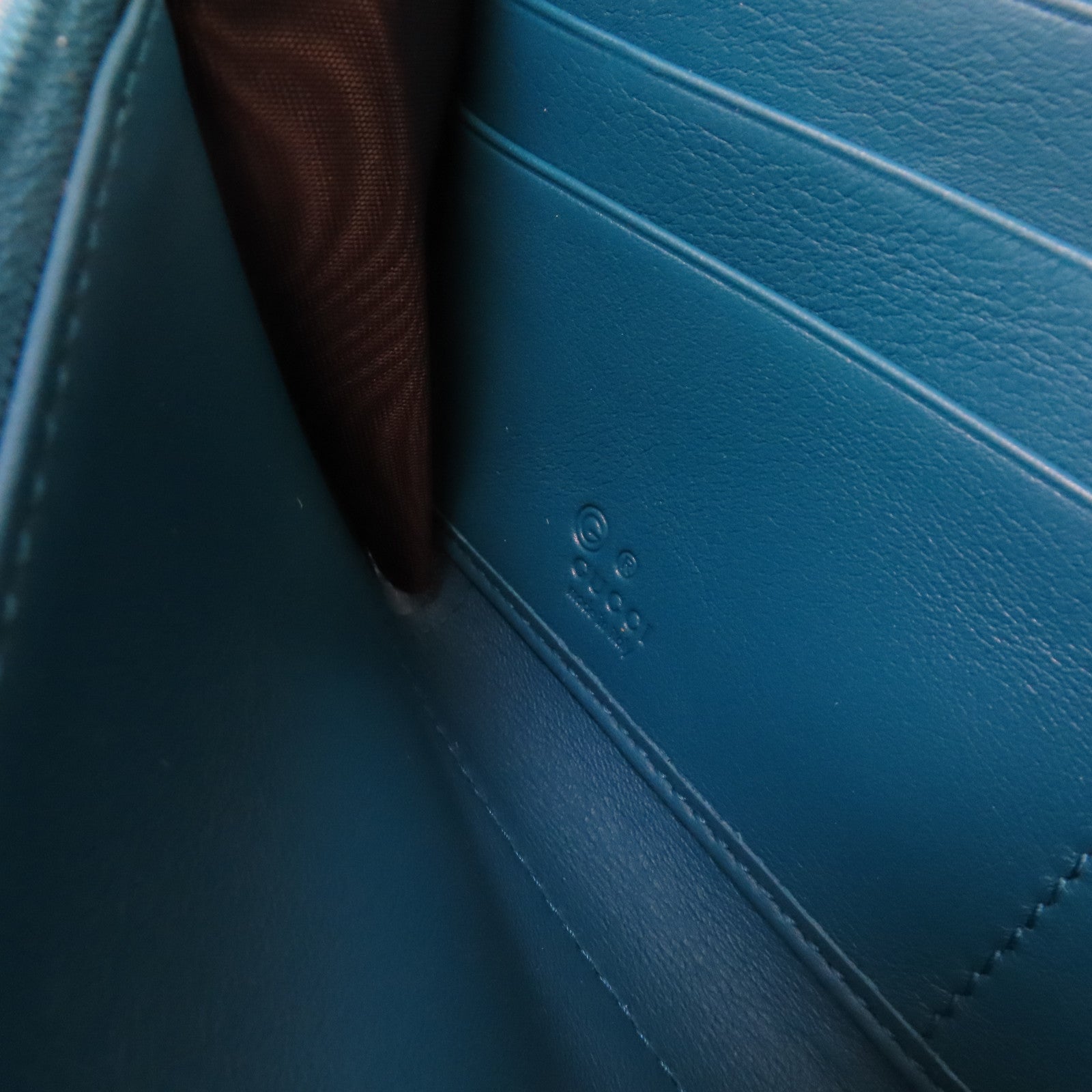 GUCCI 牛皮皮革Zipper Long Wallet金扣拉鏈長錢包湖綠色