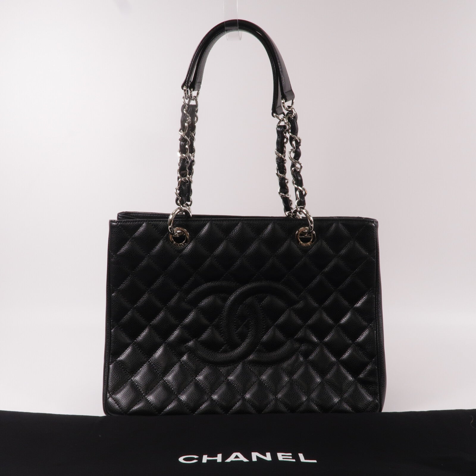 CHANEL 牛皮皮革GST Grand Shopping Tote Bag鏈帶肩背袋
