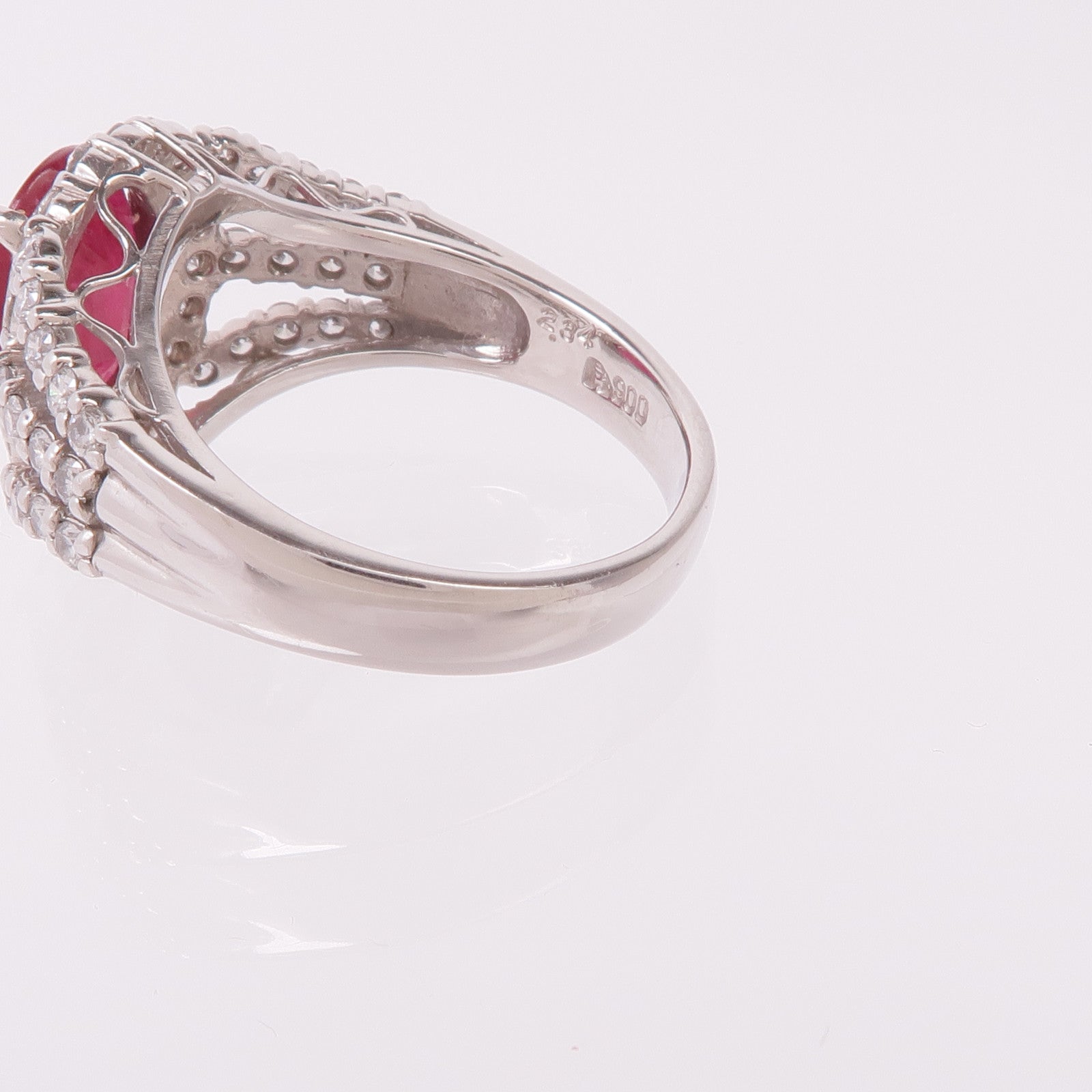 JEWELRY 【激減優惠】PT900鉑金Ruby Diamond Ring紅寶石/鑽石戒指US#6