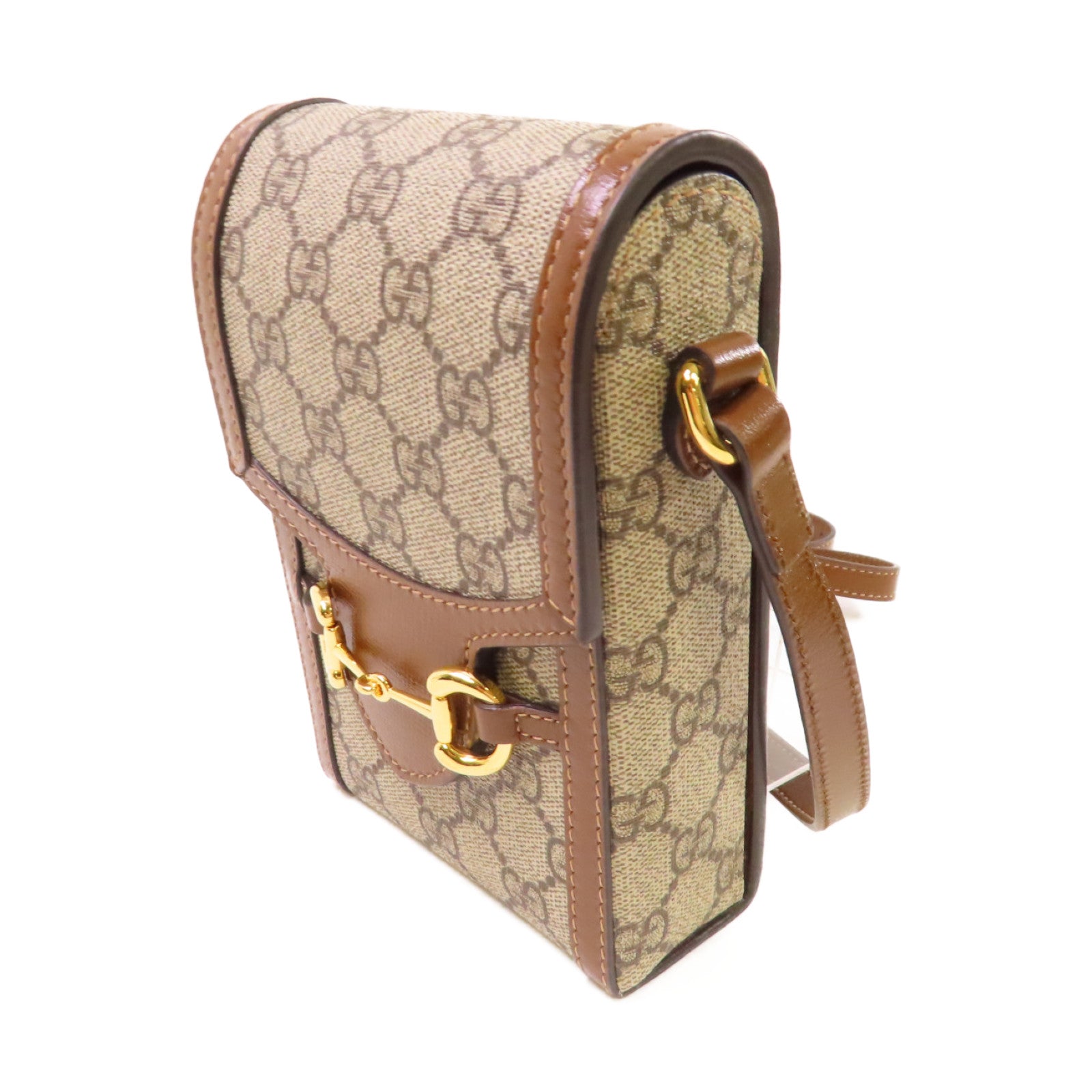 GUCCI 【激減優惠】塗層帆布Horsebit Mini Shoulder Bag金扣肩背袋啡色