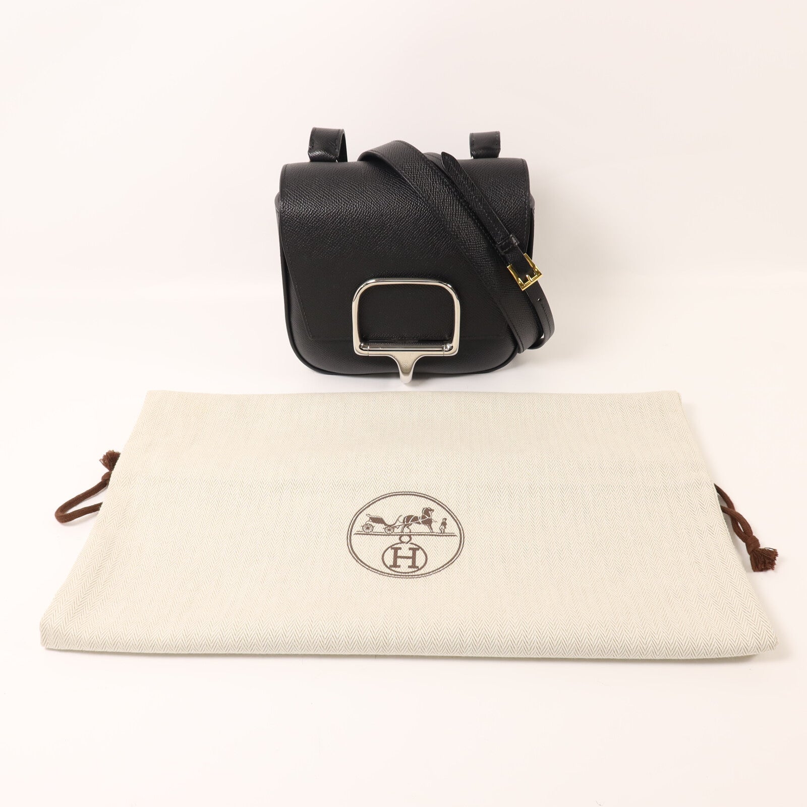 HERMES 【激減優惠】Epsom皮革Della Cavalleria Mini銀扣肩背袋Noir