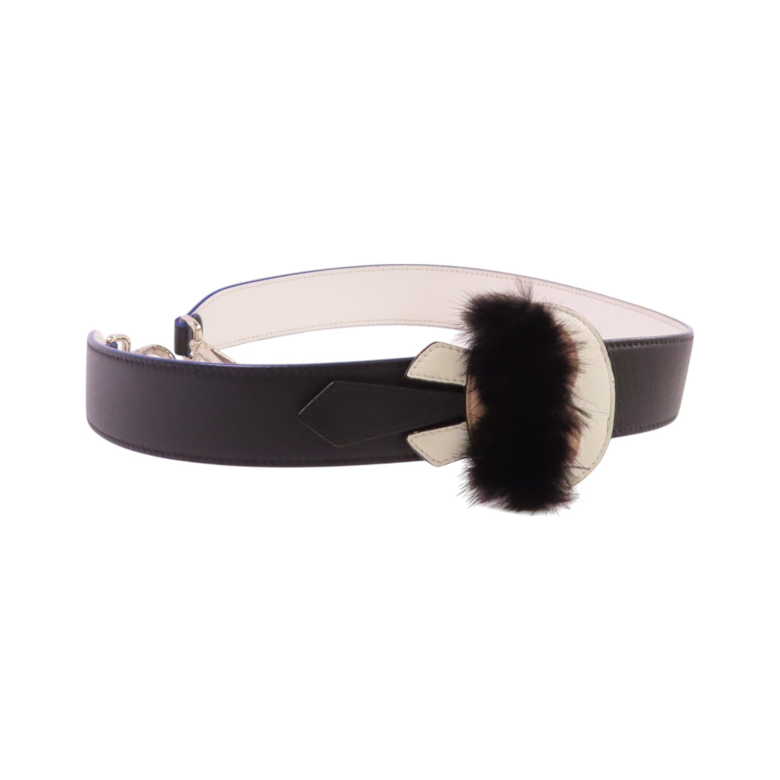 FENDI 牛皮皮革/毛茸Shoulder Strap銀扣肩帶
