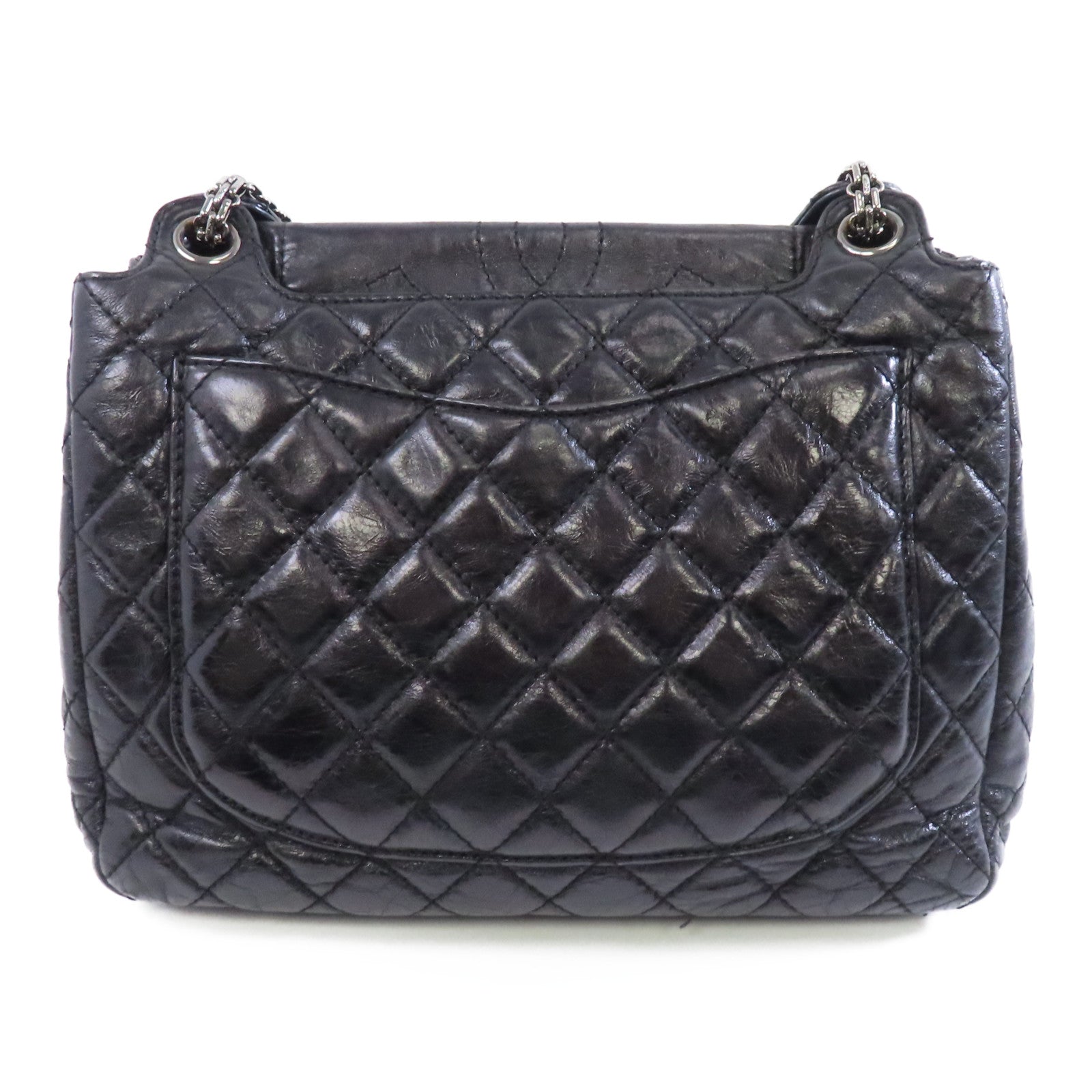 CHANEL 菱格牛皮皮革Shoulder Bag銀扣鏈帶肩背袋黑色